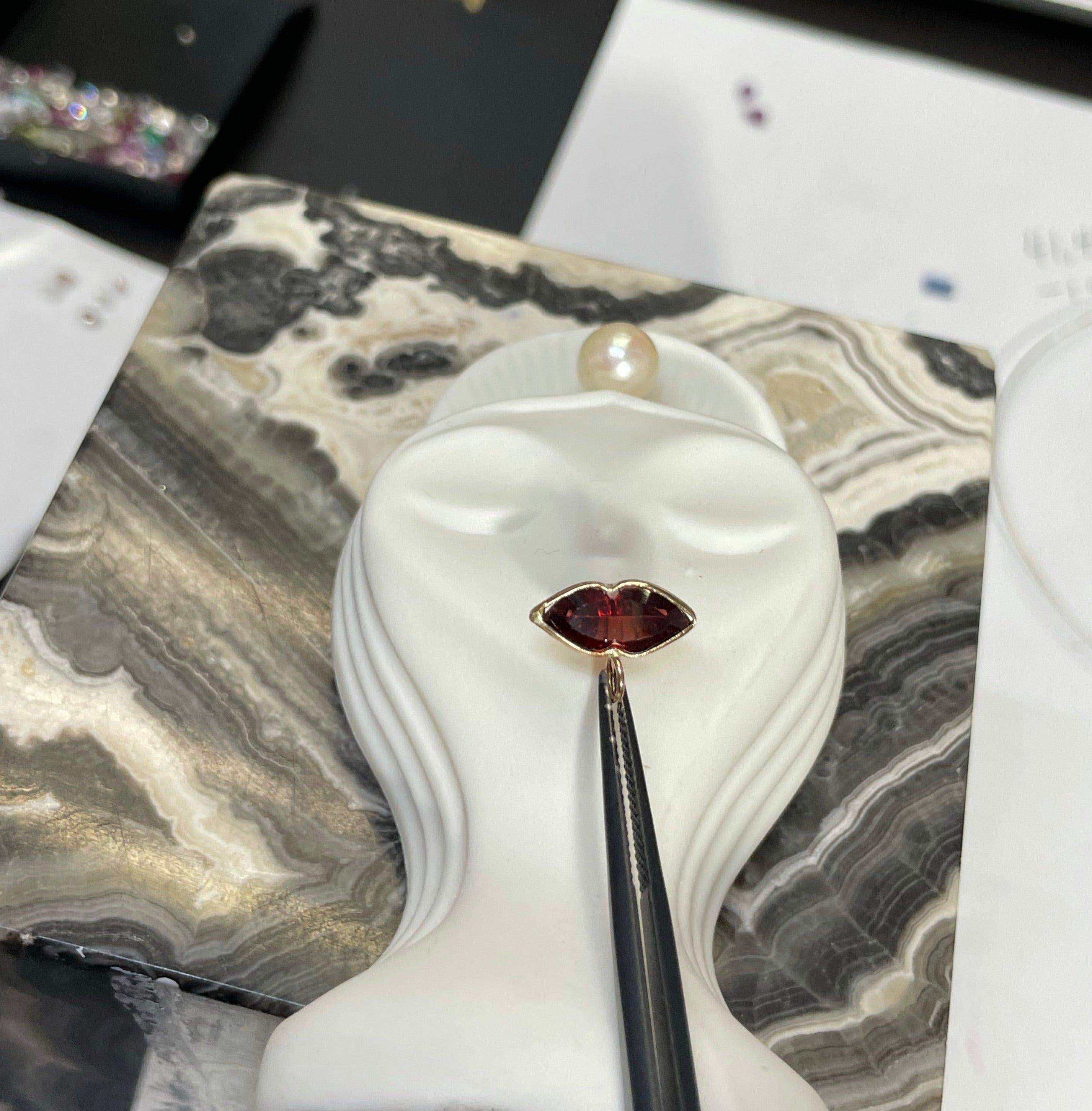 Succulent Natural Vivid Red Garnet and 14K Yellow Gold Pendant Charm