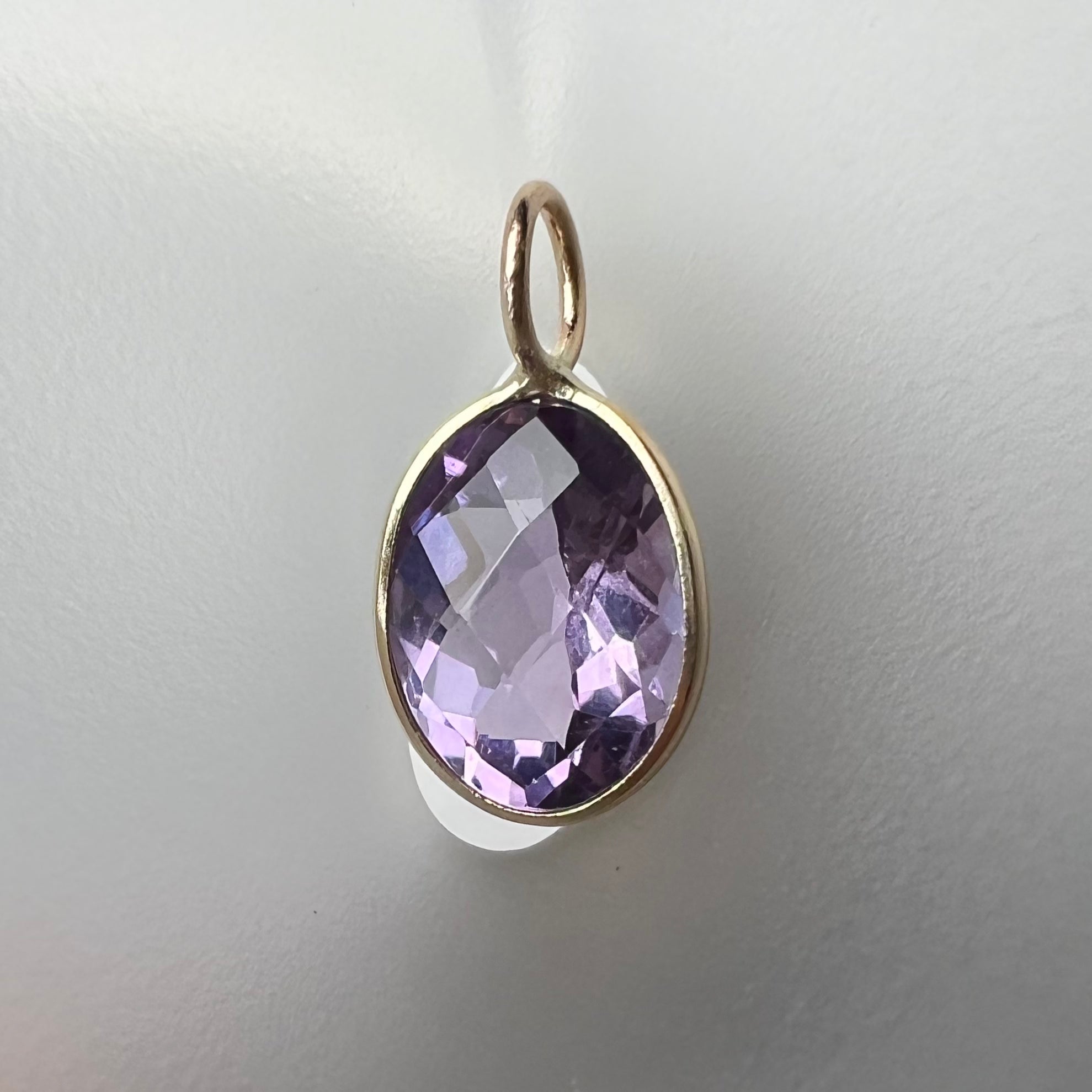 2CT Natural Oval Amethyst 14K Yellow Gold Pendant Charm 14x7mm