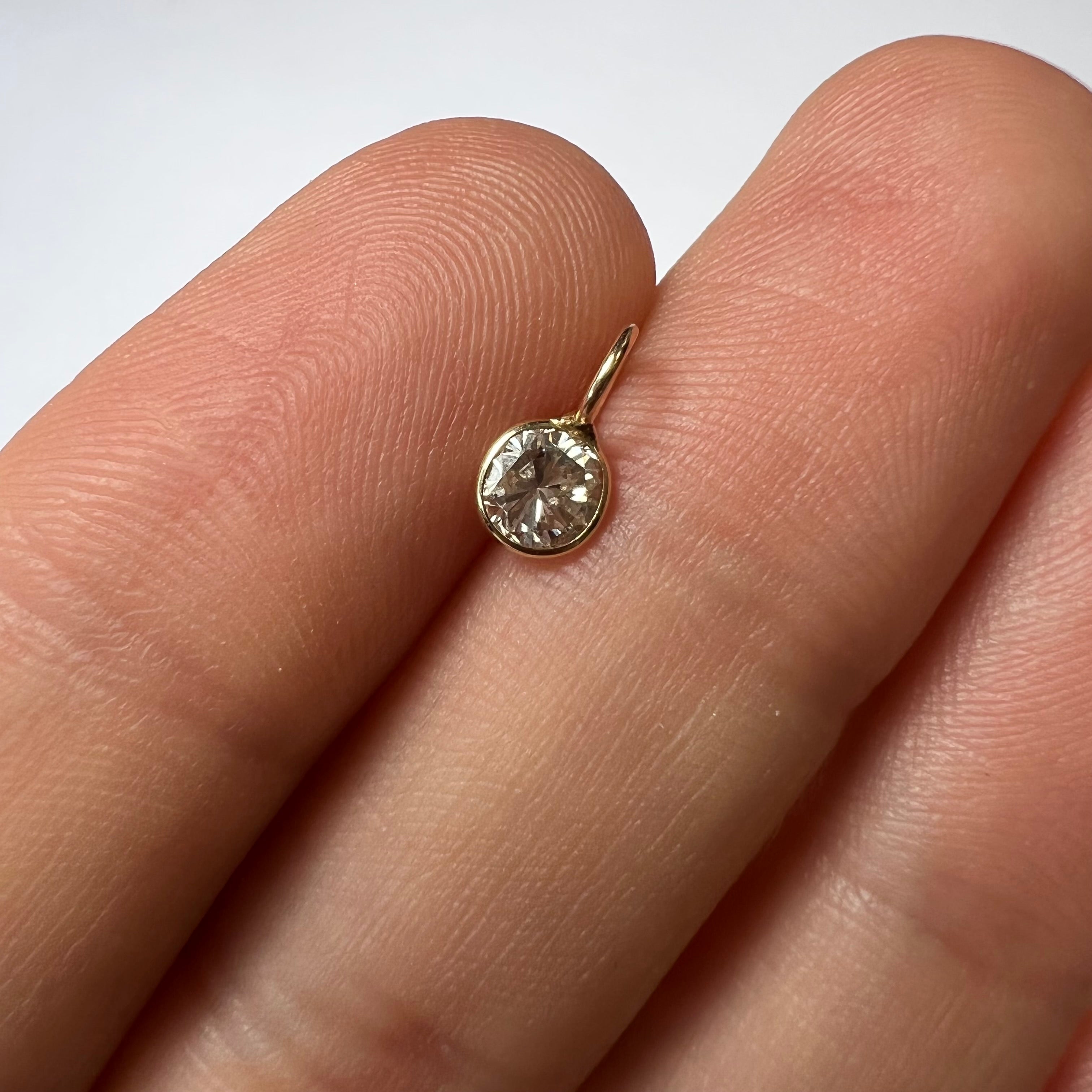 .30CT Natural Light Champagne Round Diamond 14K Yellow Gold Pendant Charm 9x4.5mm