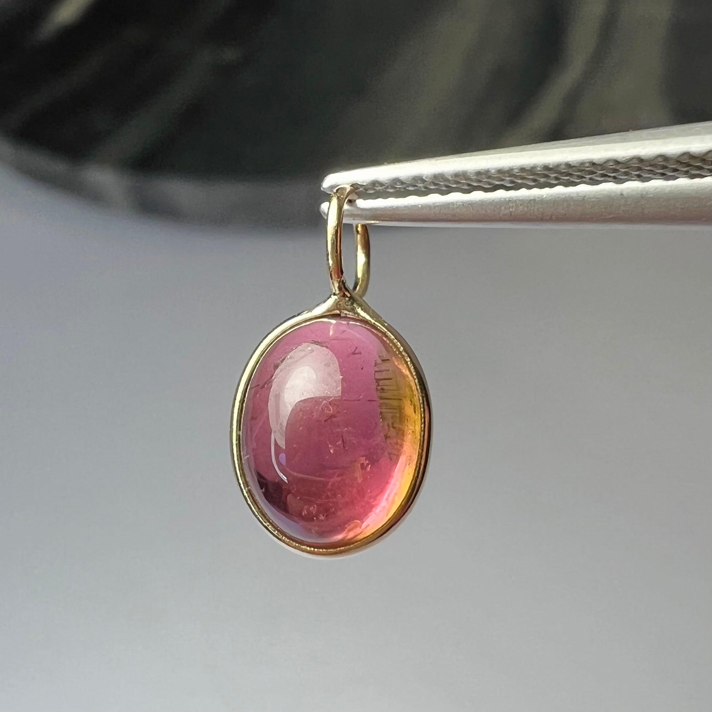 Natural Cabochon Tourmaline 14K Yellow Gold Pendant Charm 14.5x8mm