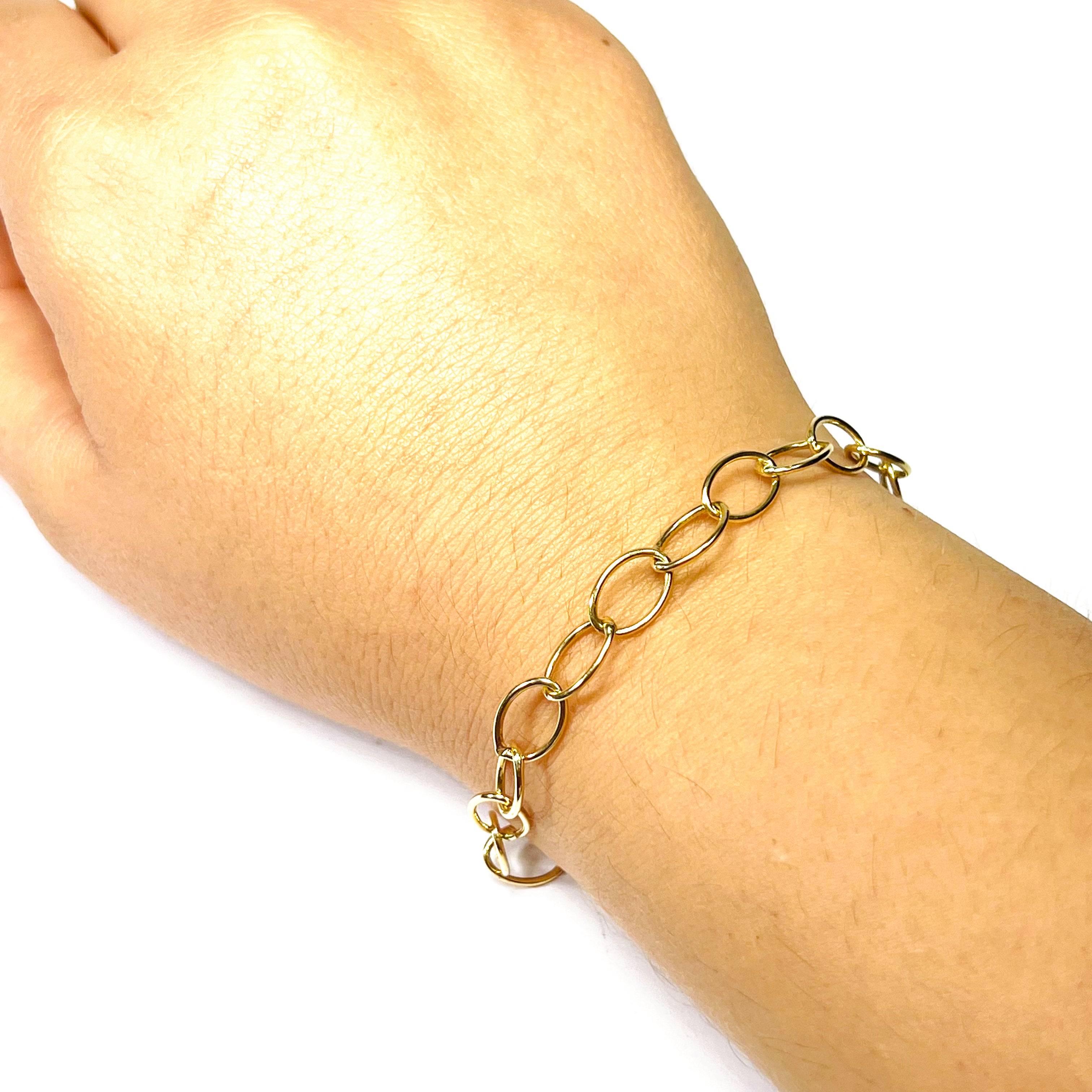Cute In Solid 14K Yellow Gold Large Oval Link Bracelet 7.5" 2.1grams