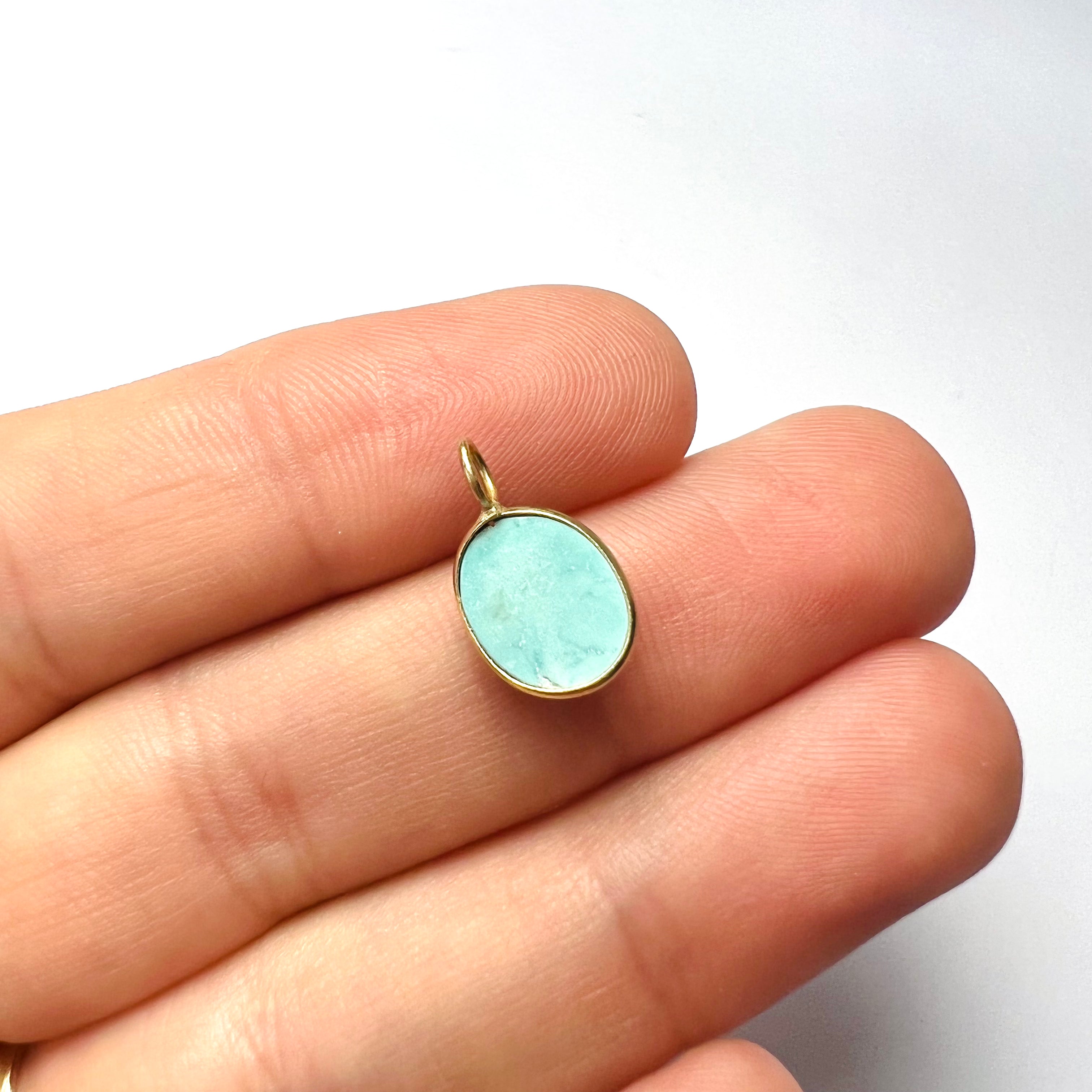 14k Turquoise Yellow Gold Pendant Charm 15x9mm