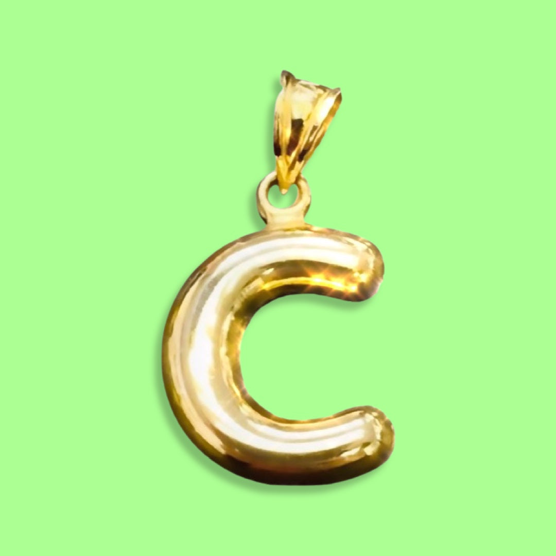 Puffy Balloon Letter 10K Yellow Gold Pendants
