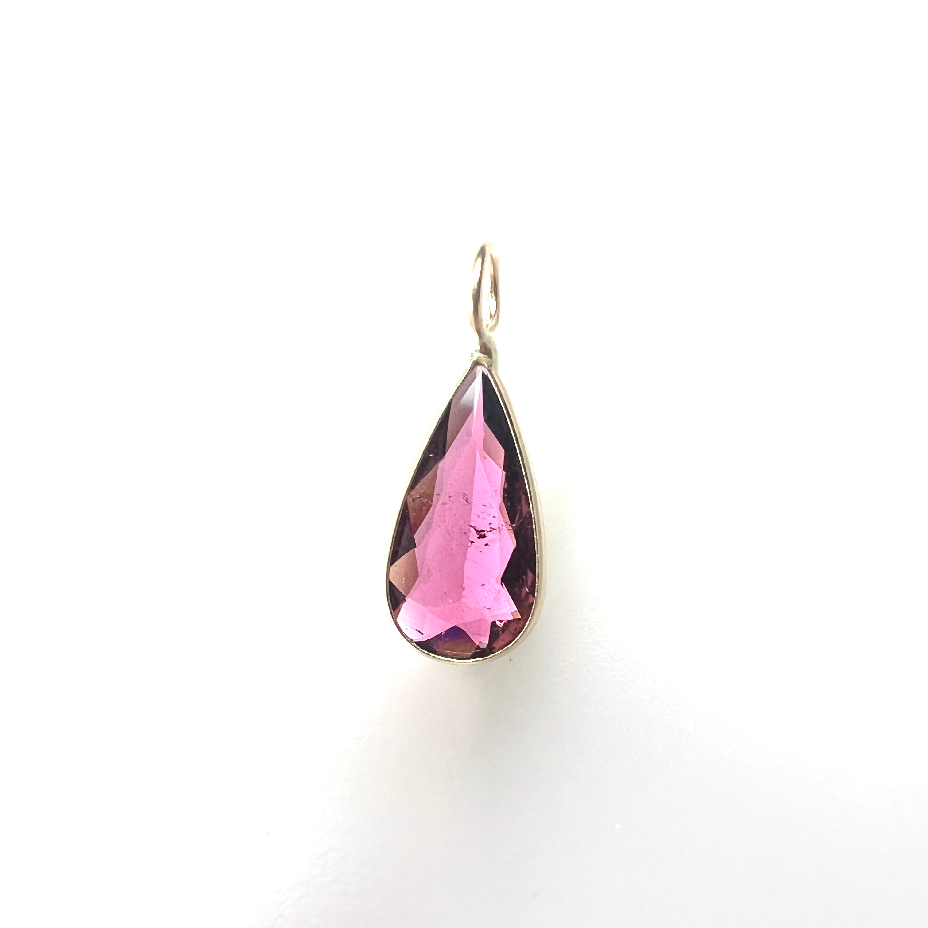 1.89CT Natural Pink Pear Tourmaline 14K Yellow Gold Pendant Charm 19x7.5mm