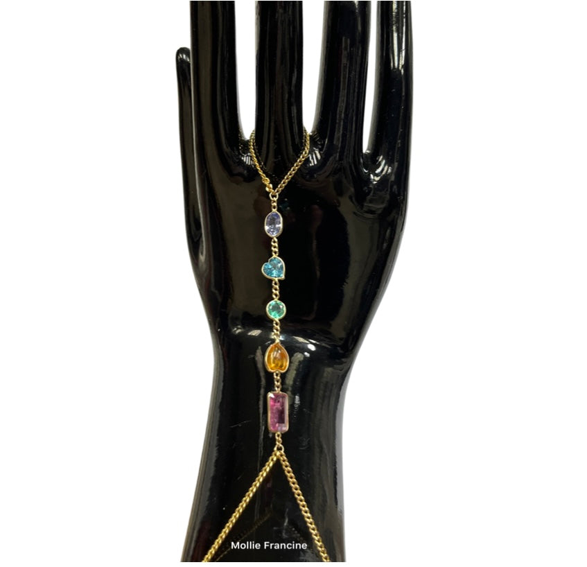 Rainbow HandChain in solid 14k Yellow Gold