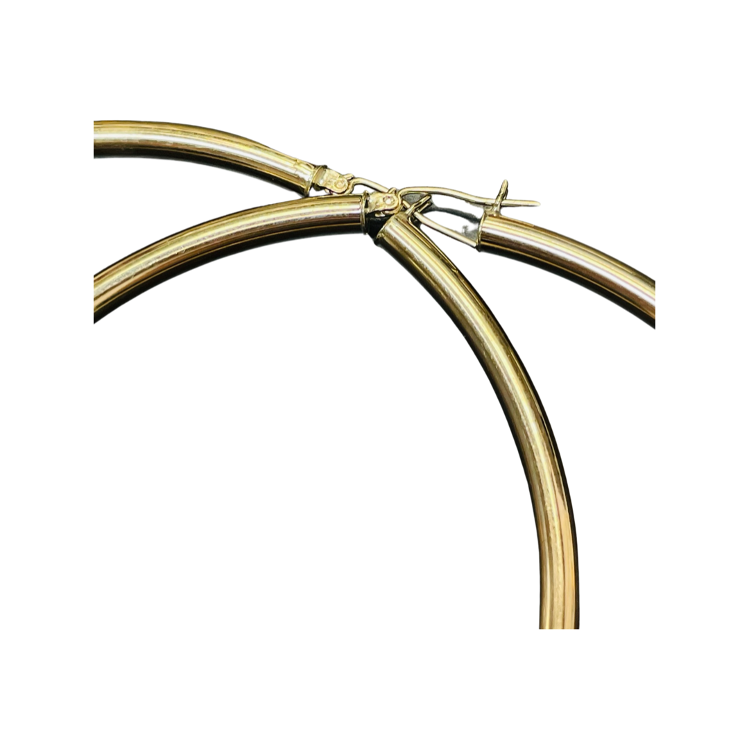 Beautiful New 14K Solid Yellow Gold Hoop Earrings 3.6"