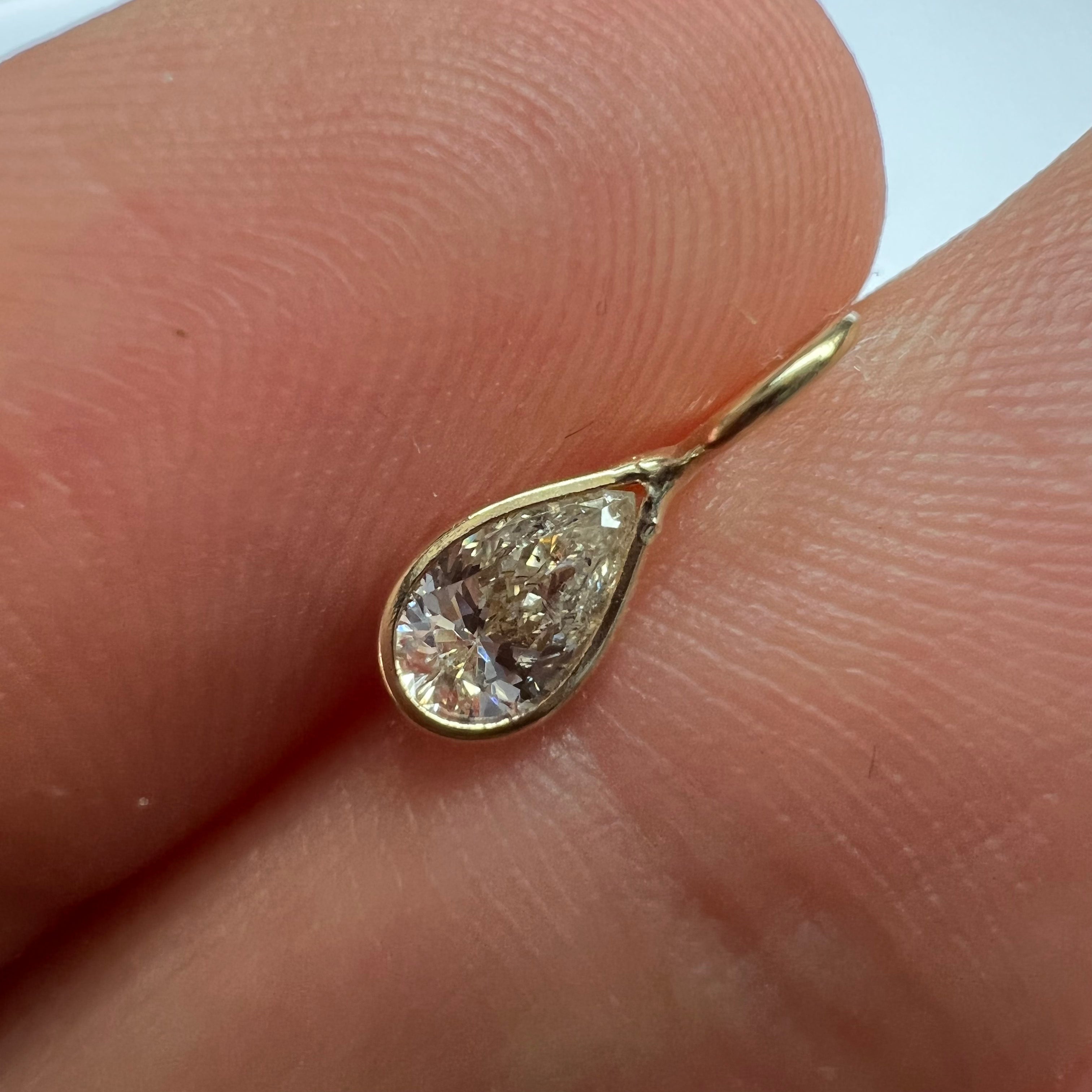 .30ct Pear Diamond Pendant Charm 14K Gold 11x4mm