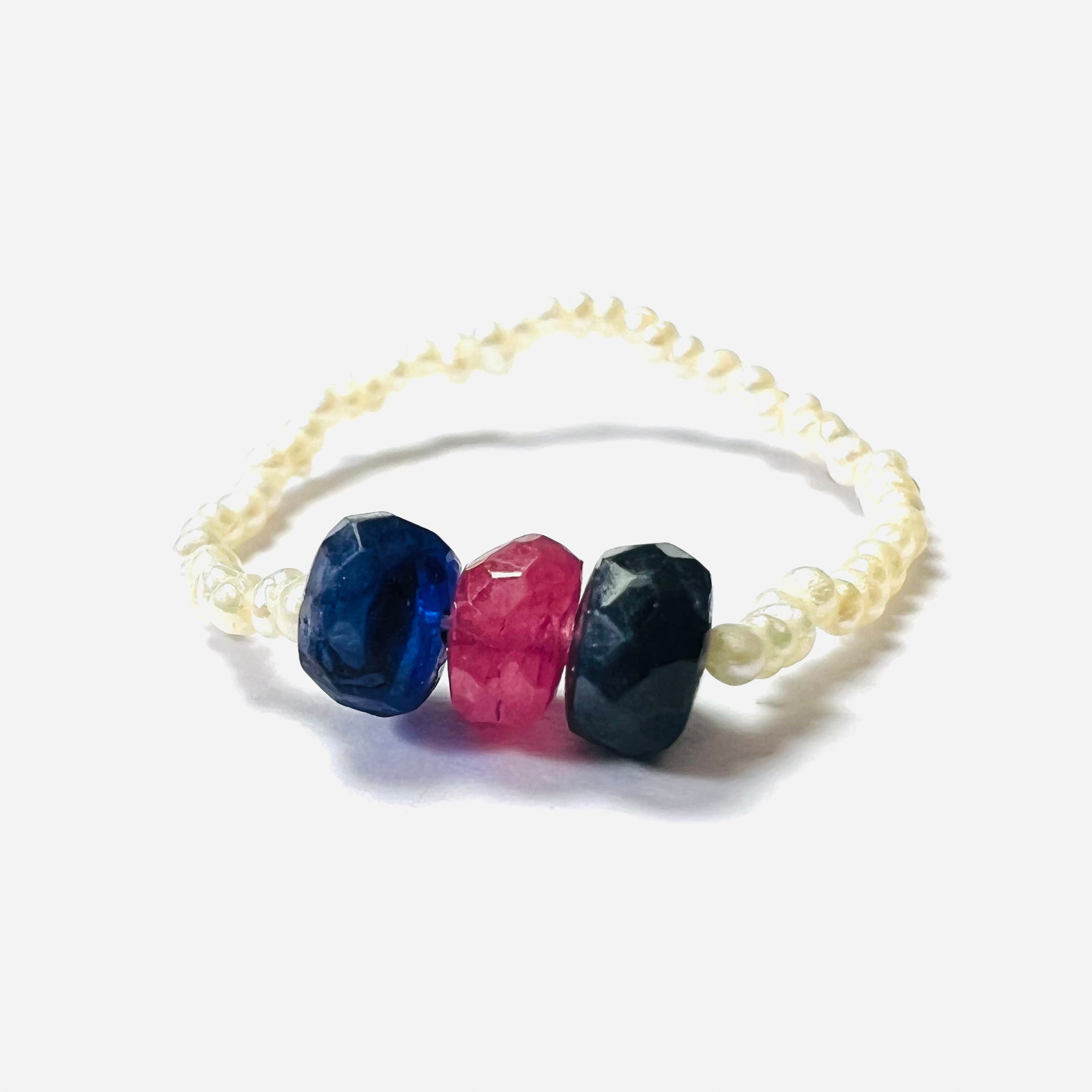 Natural Seed Pearl Eternity Rough Sapphire and Ruby Ring Size 6