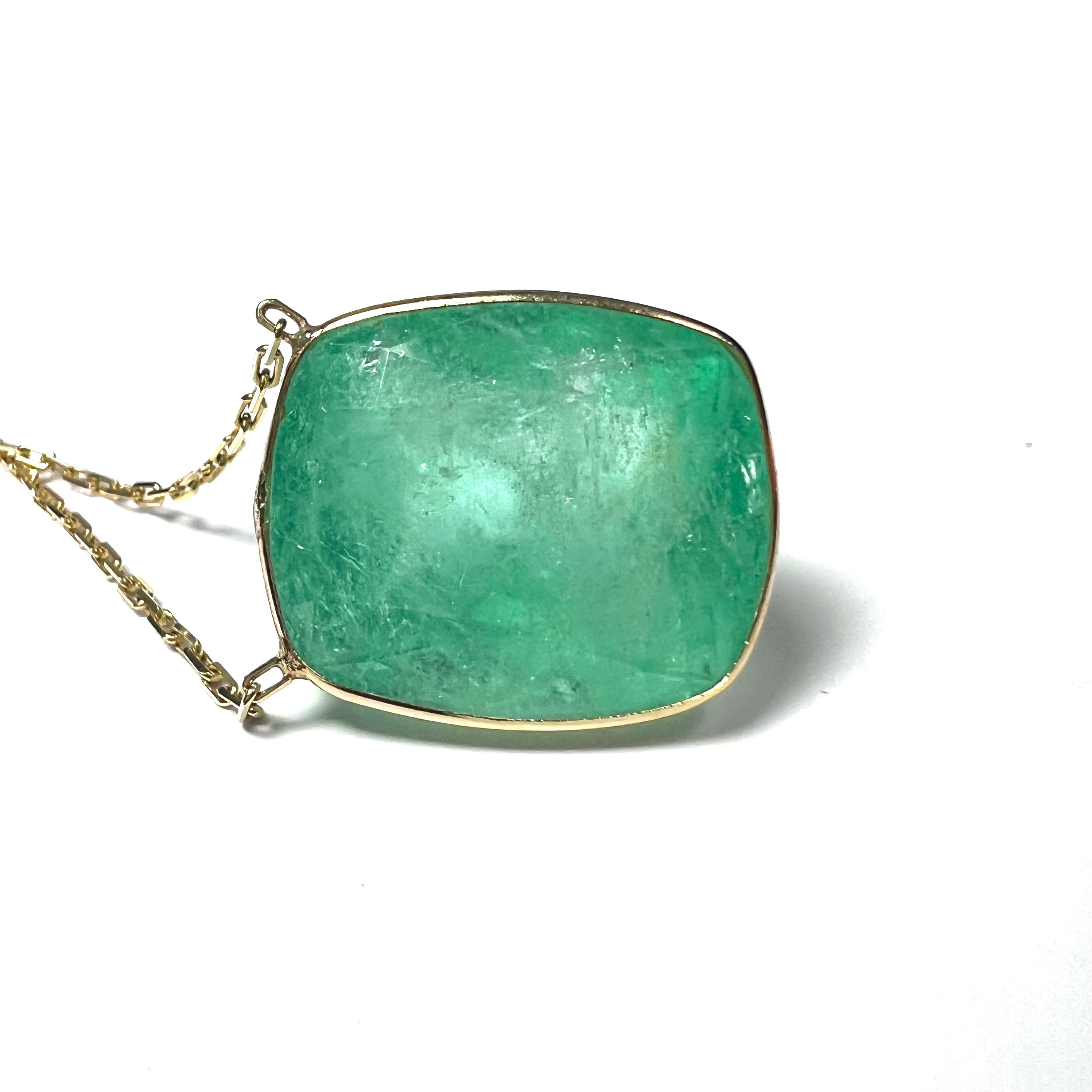 Large Emerald 24" 14K Yellow Gold Cable Chain Necklace