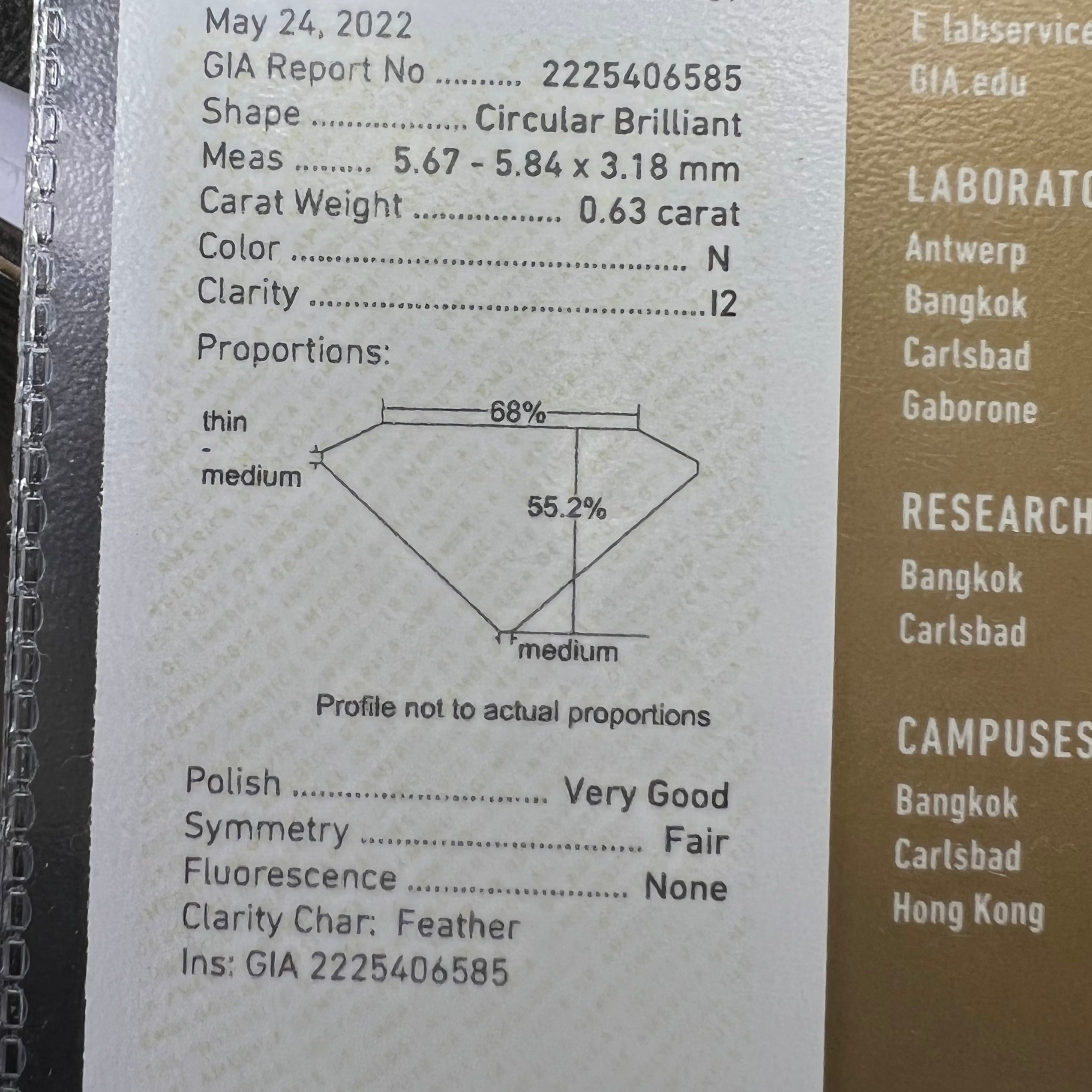 .63CT Circular Brilliant Diamond N I2 5.67x5.84x3.18mm Natural Earth mined