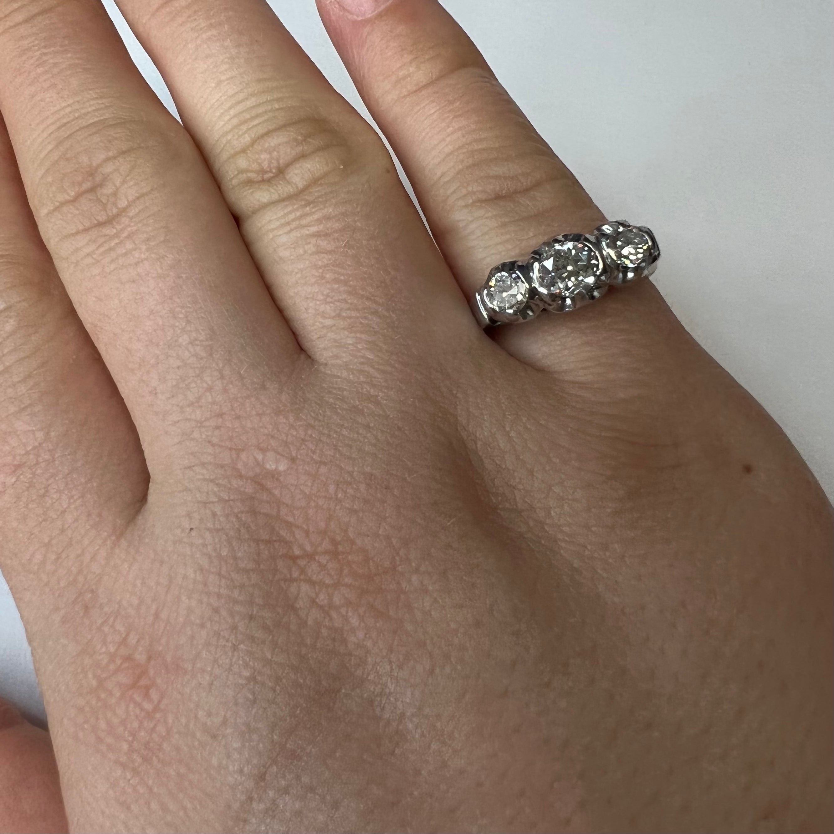 Antique 18K White Gold 3 Diamond Ring Size 6