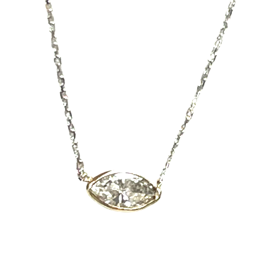.30CT Marquis Diamond East West Solitaire 16” 14K White Gold Necklace