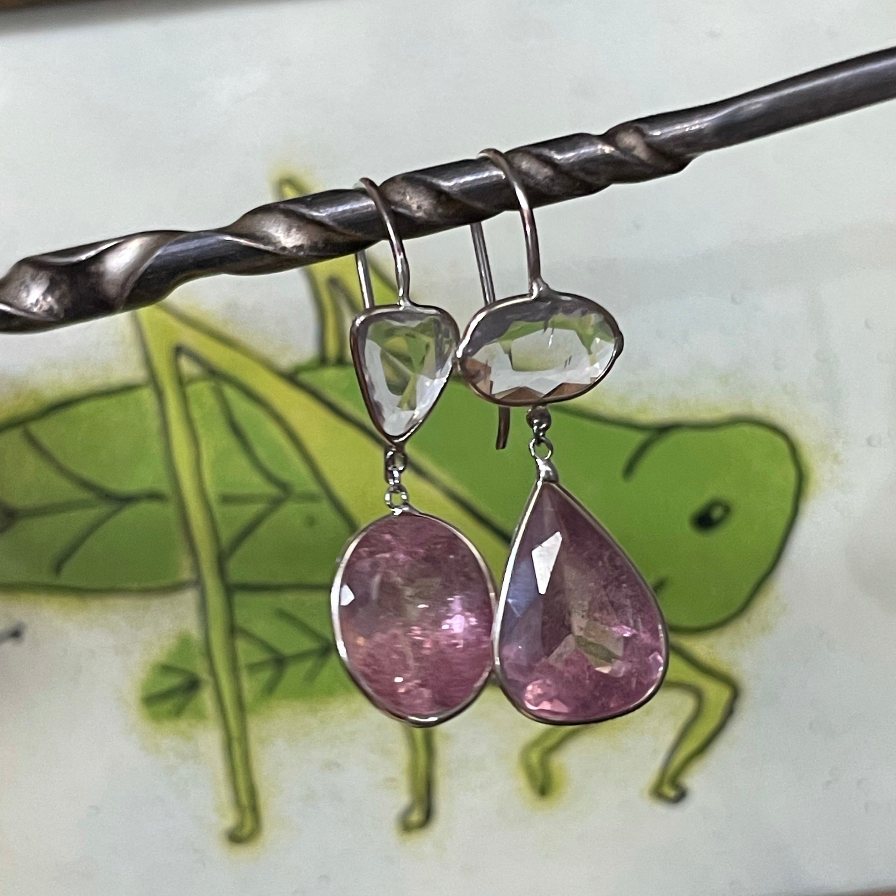 Fabulous Pink Tourmaline and White Sapphire Earrings 14K White Gold