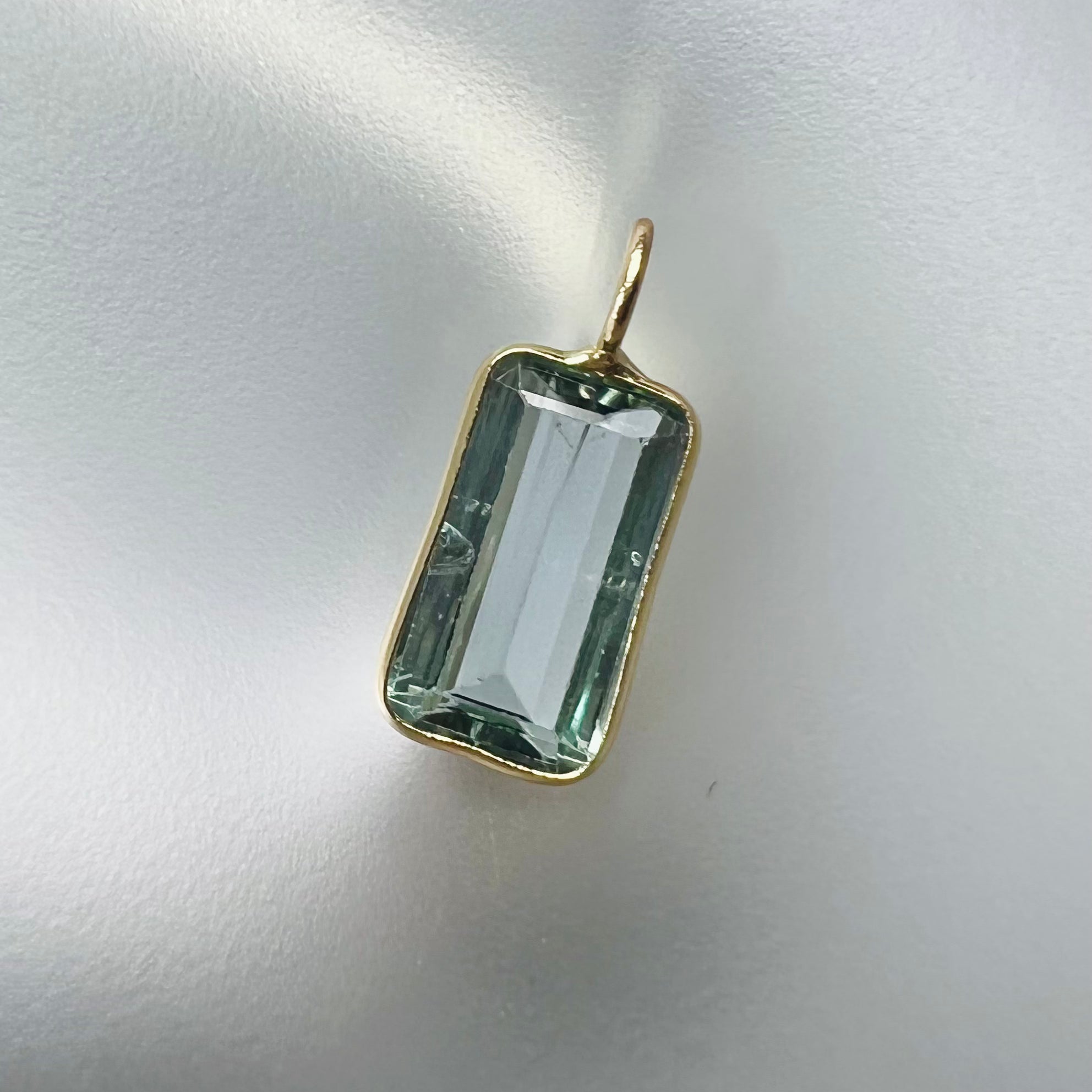 2.20CT Natural Emerald Cut Greenish Grey Tourmaline 14K Yellow Gold Pendant Char