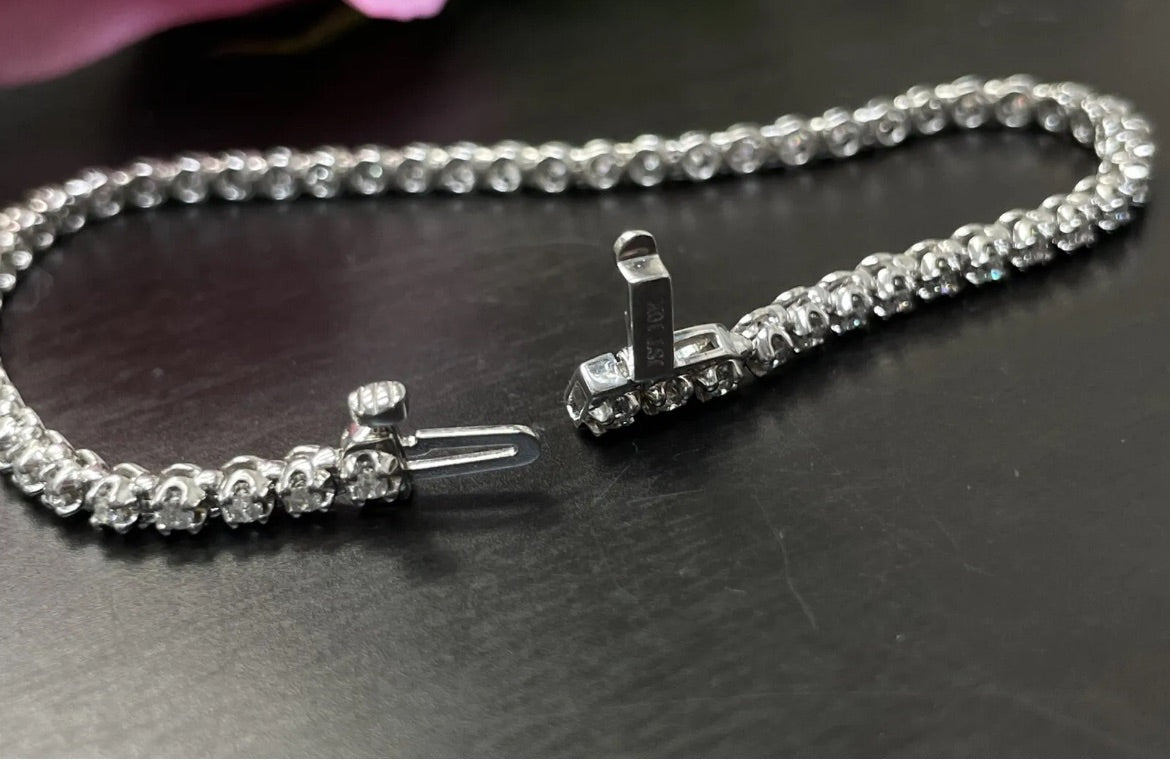 1CT Classic Diamond Tennis Bracelet Solid 10K White Gold 7”