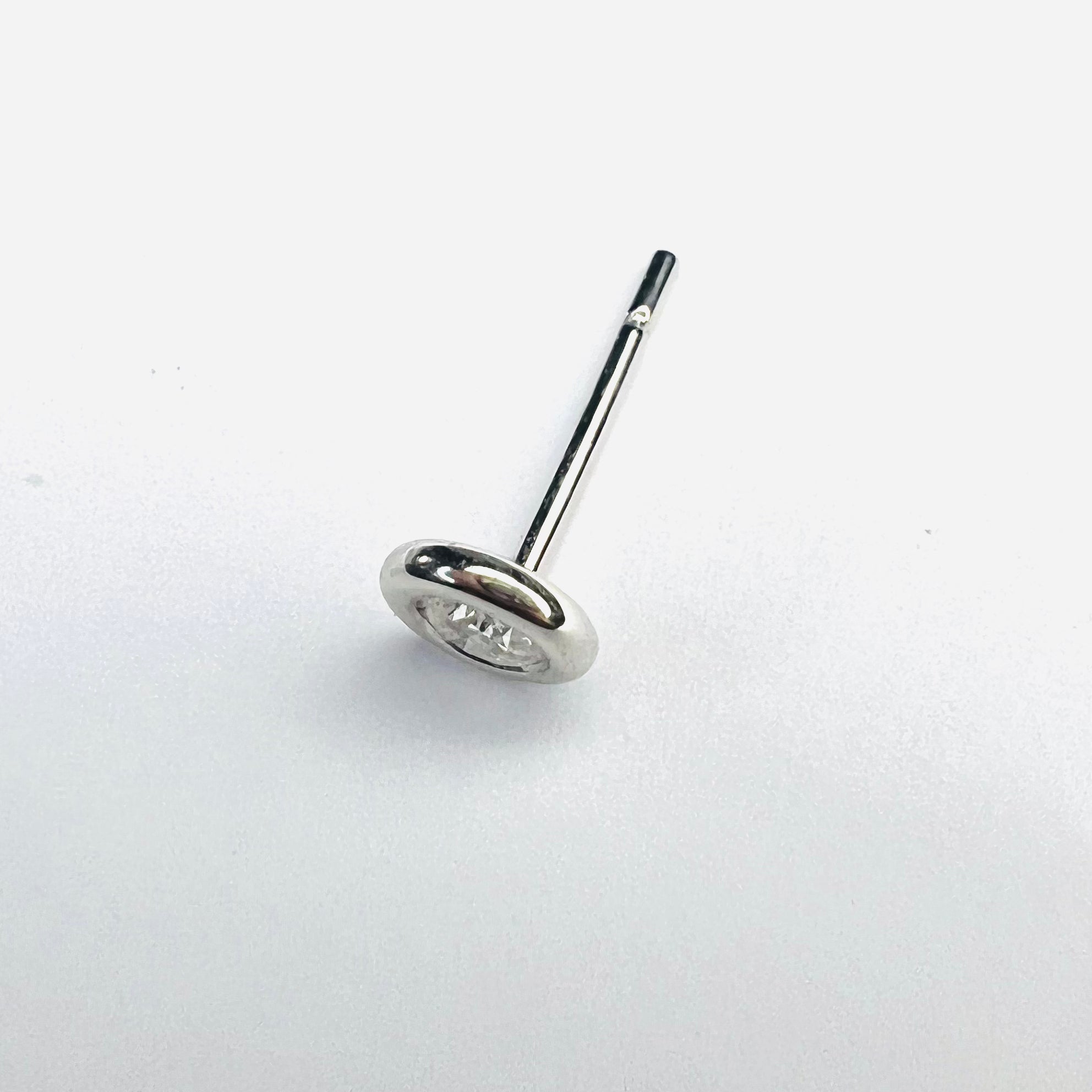 .11CT Natural Diamond 14K White Gold Bezel Single Stud Earrings 5mm