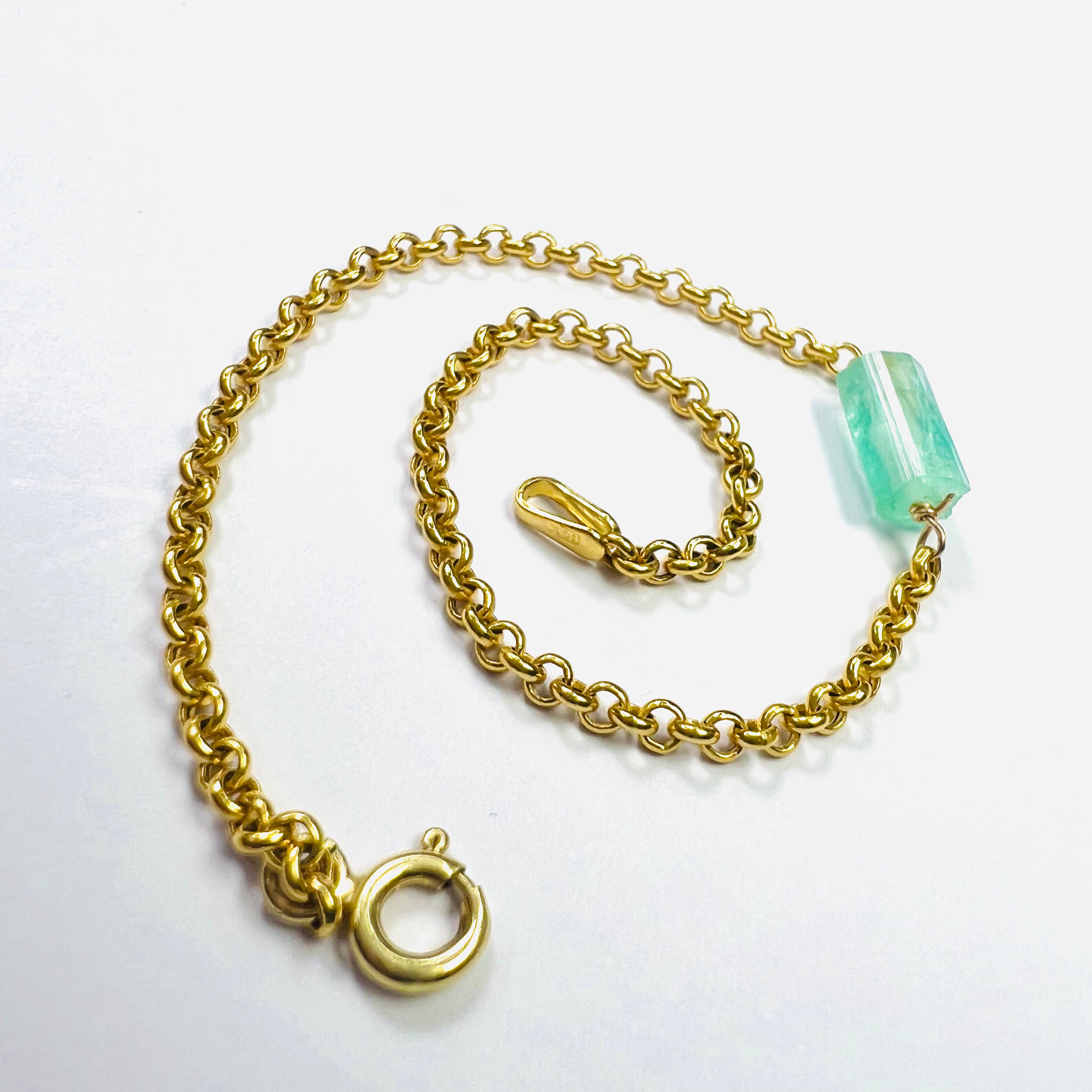 Rough Emerald Bracelet in Solid 14k Yellow Gold 7"