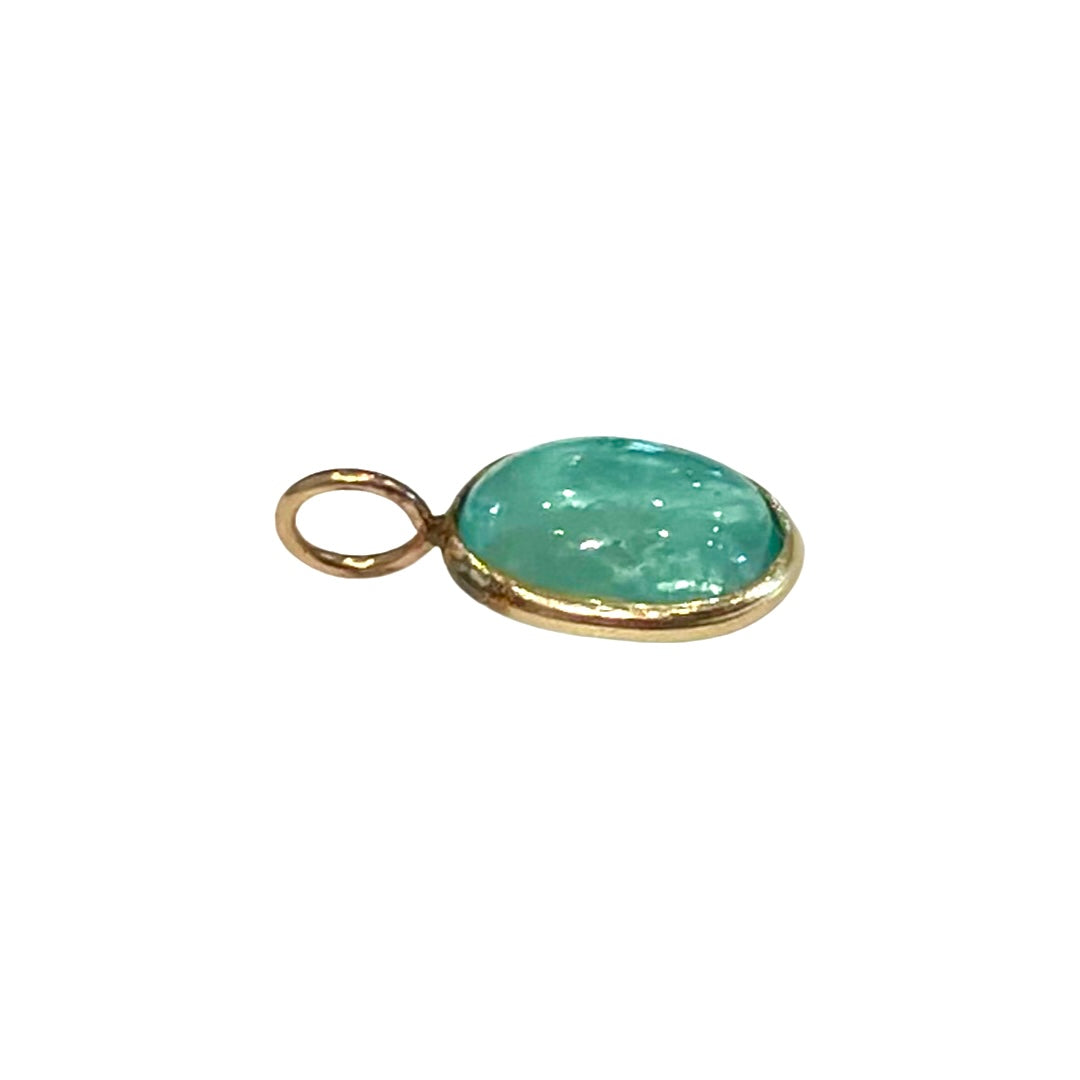 Natural Cabochon Oval Emerald 14K Yellow Gold Pendant Charm 14x7mm
