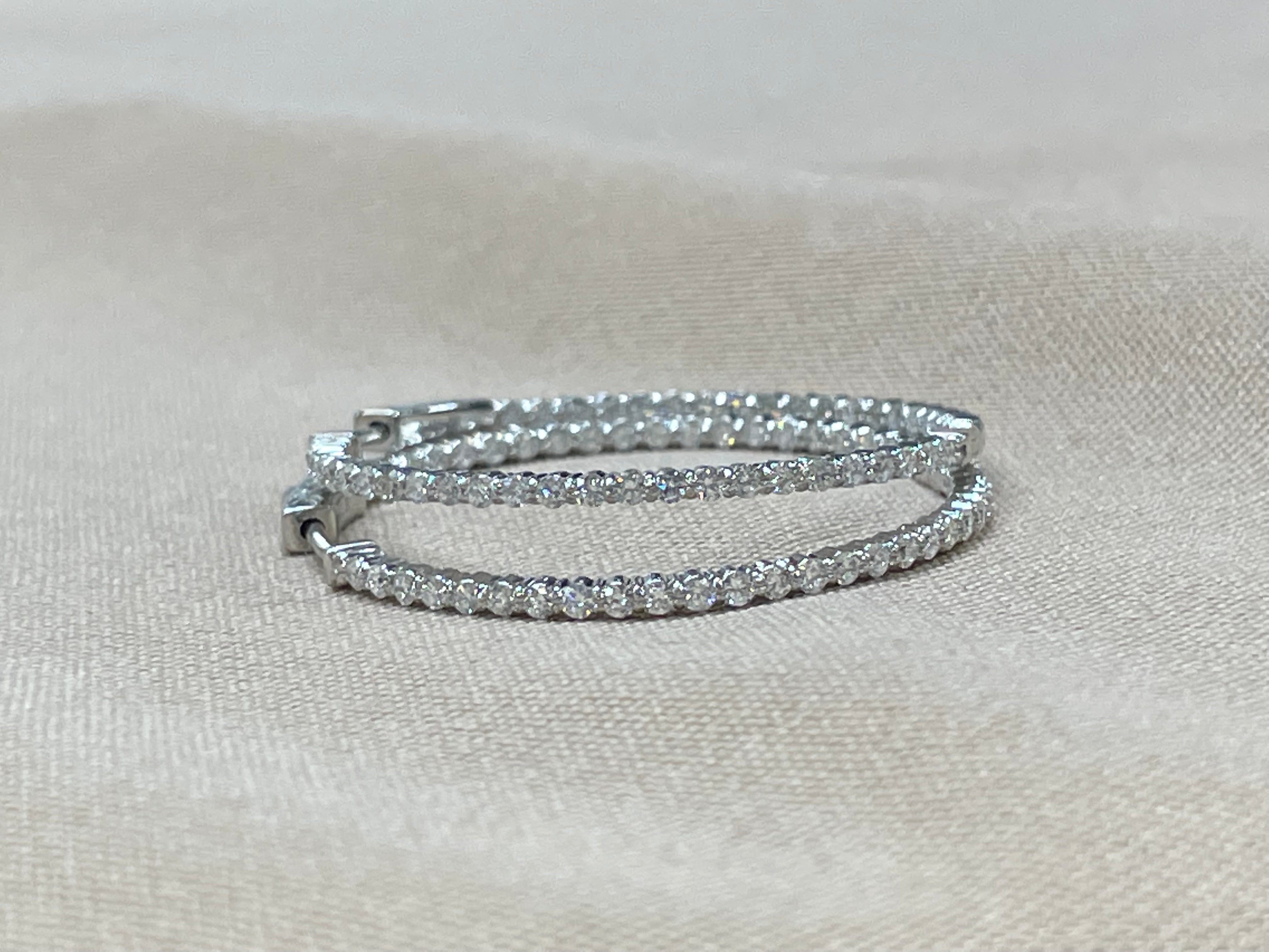 1.9ct Natural Diamond Inside Outside Diamond Hoops 1.25” 14K White Gold