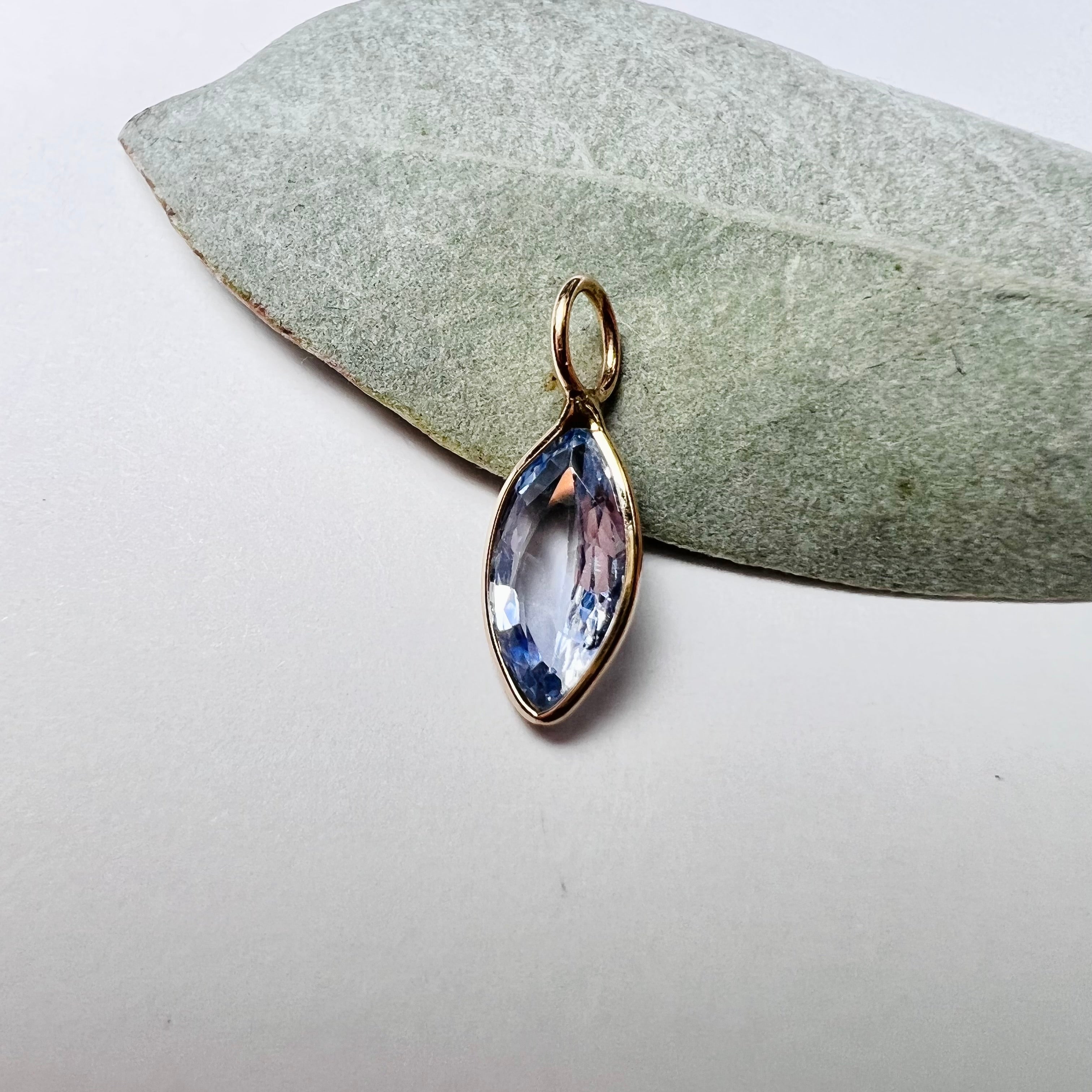 Natural Marquise Sapphire 14K Yellow Gold Pendant Charm 15x5mm