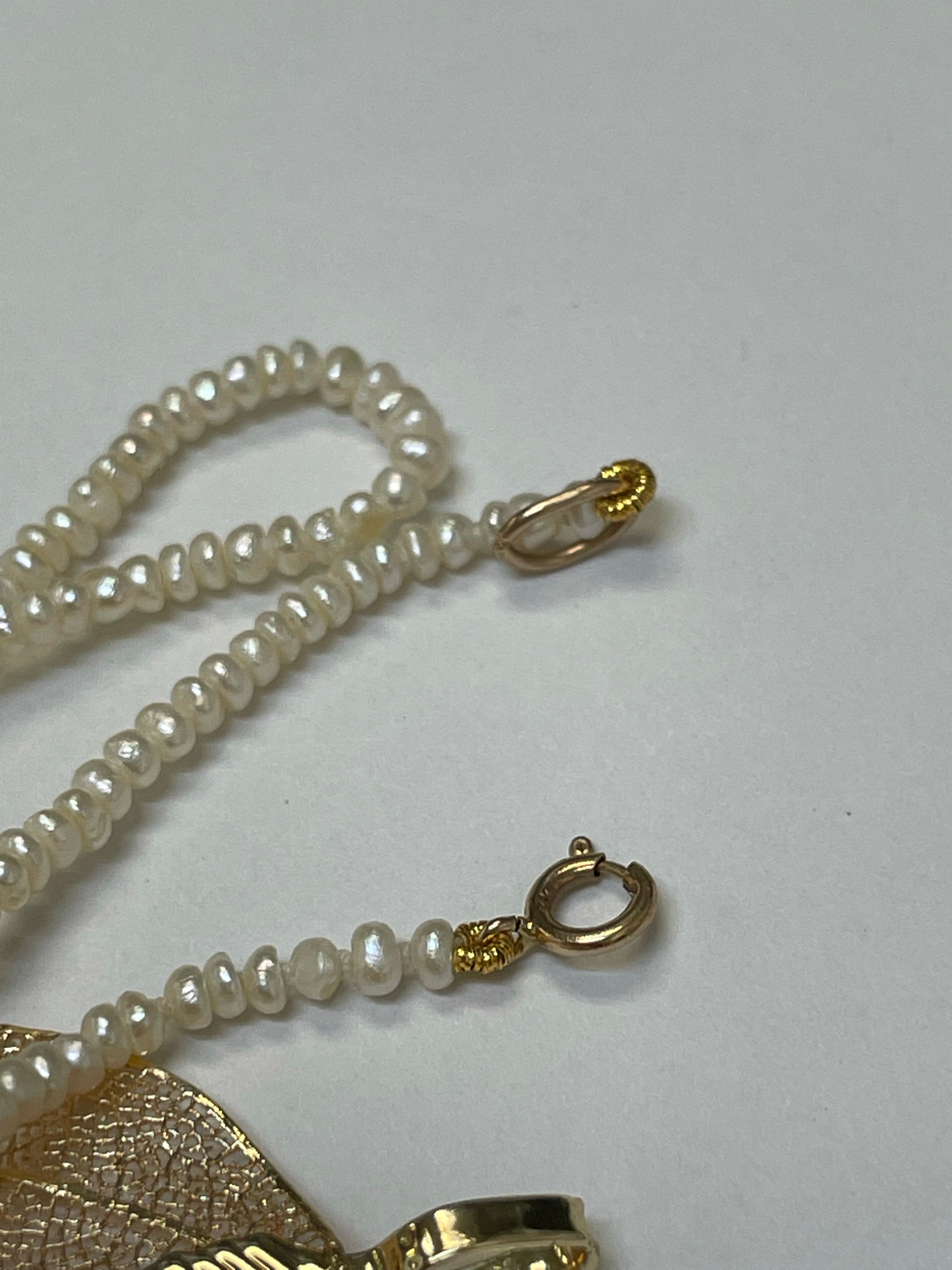 16" Natural Seed Pearl Necklace 2mm 14K Yellow Gold