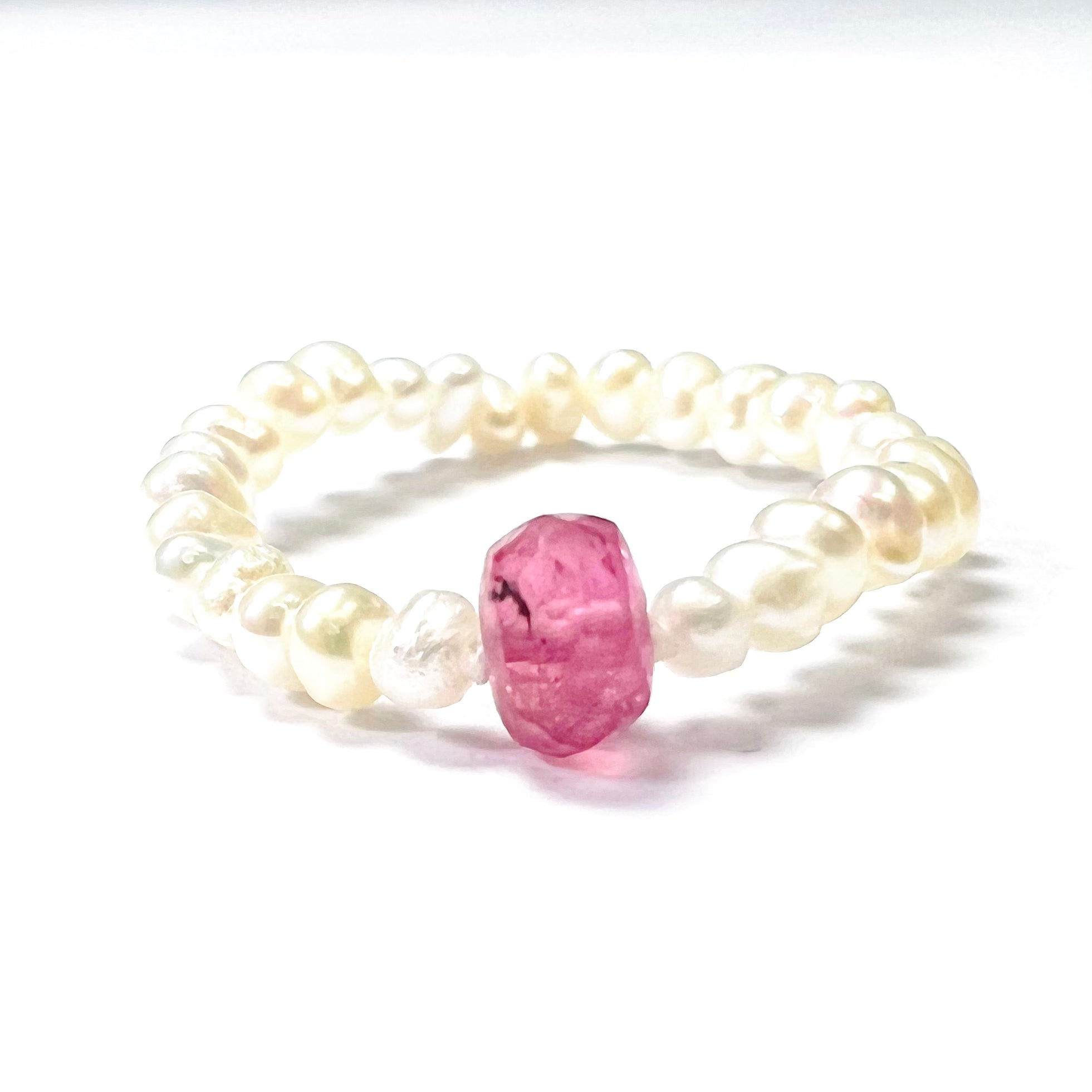 Natural Seed Pearl Eternity Light Pink Rough Ruby Ring 7.5