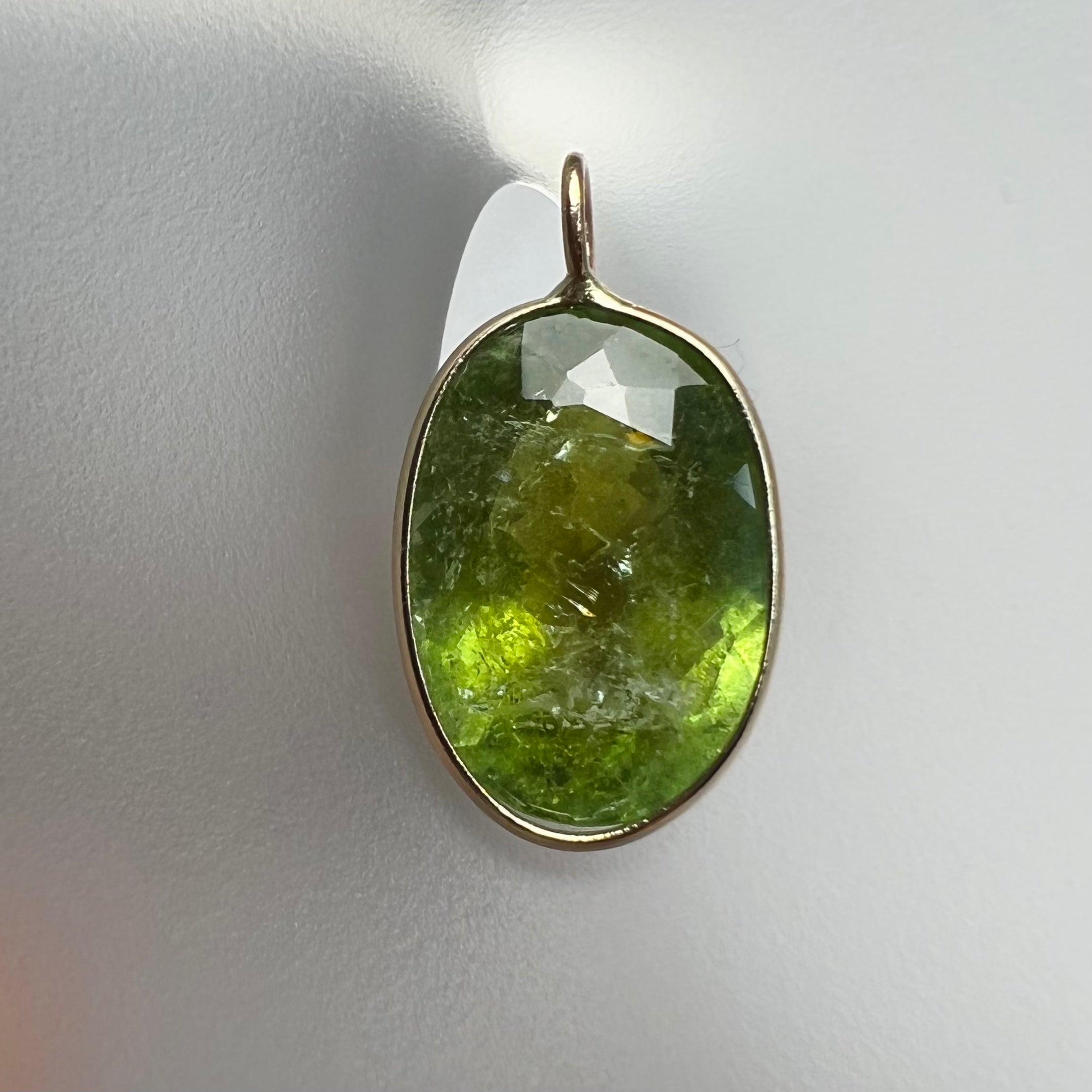 5.4CT Natural Oval Tourmaline 14K Yellow Gold Pendant Charm 19x5mm