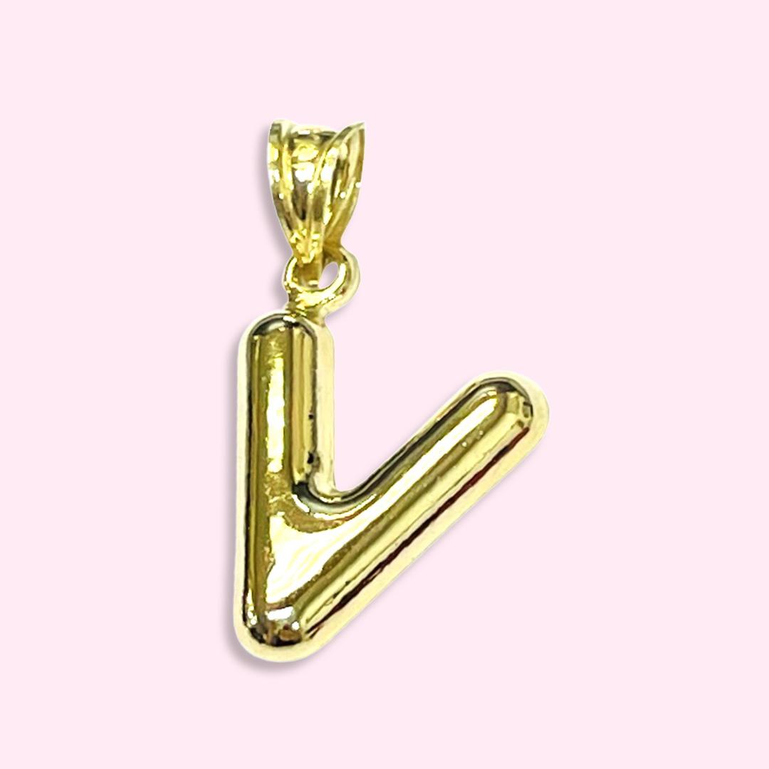 Initial V Puffy Balloon Letter 10K Yellow Gold Pendant