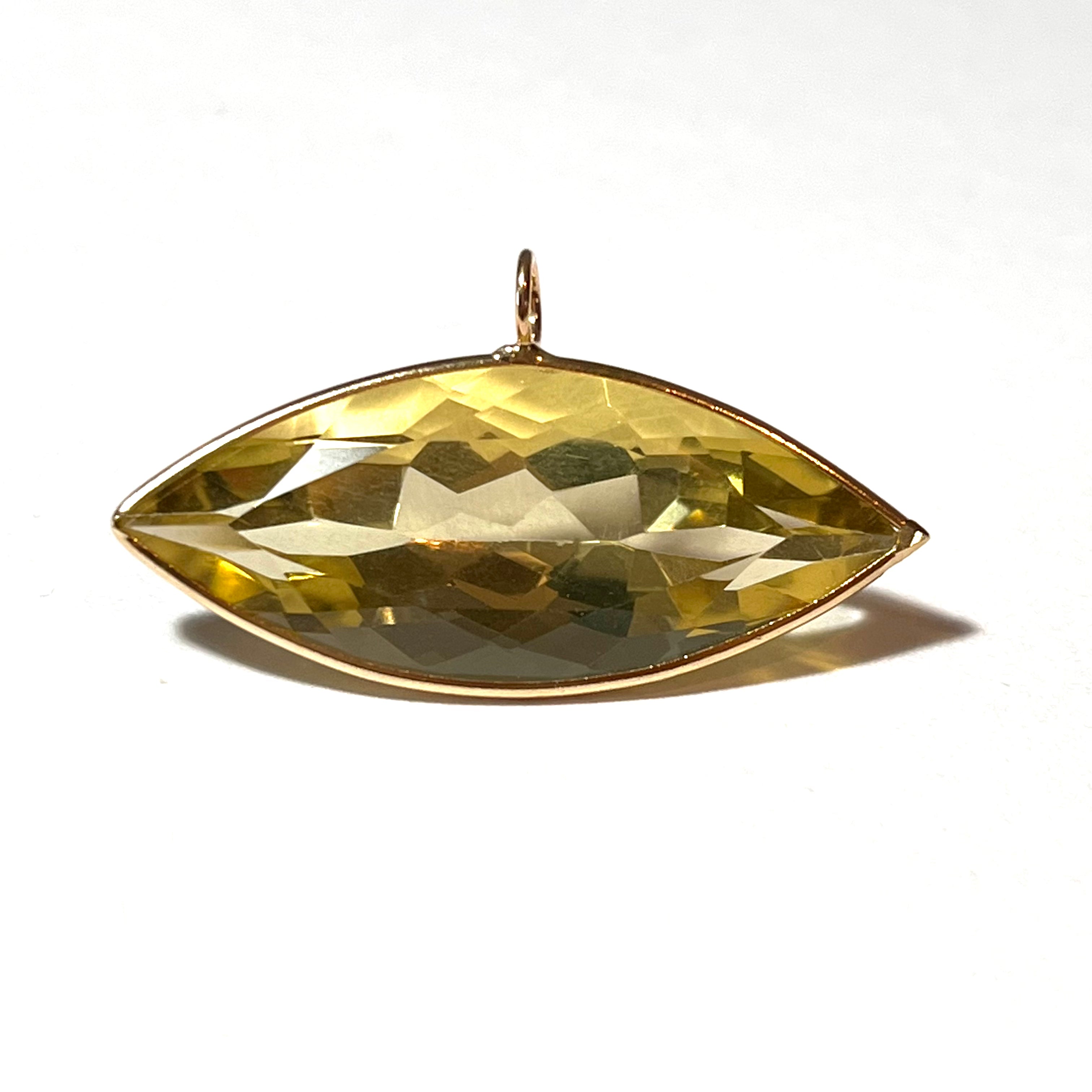19ct Large Marquise Citrine Solid 14K Yellow Gold Gem Charm