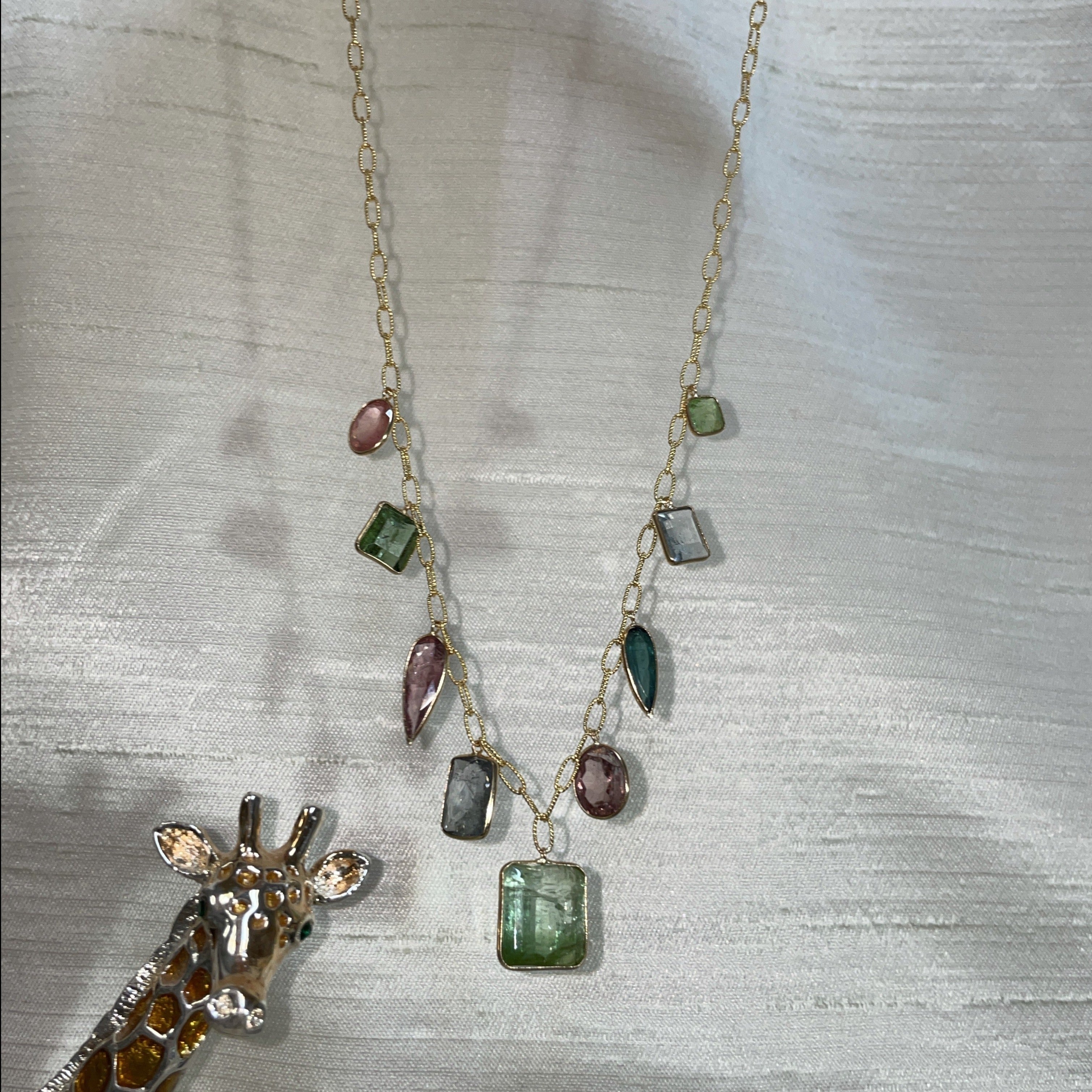 16CT Multi Tourmaline 18" 14K Yellow Gold Drop Necklace