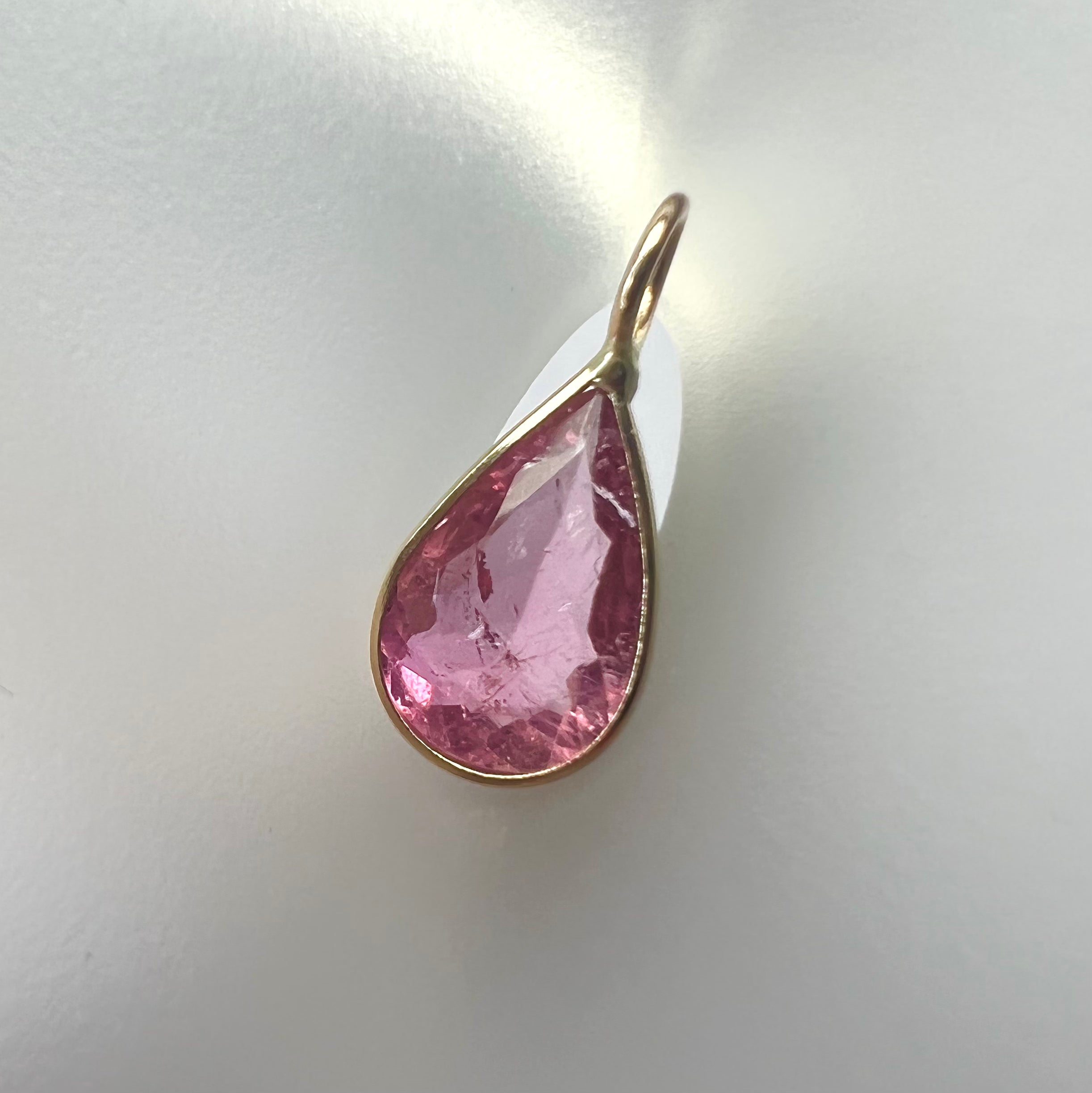 1.14CT Natural Pink Pear Tourmaline 14K Yellow Gold Pendant Charm 16x7mm