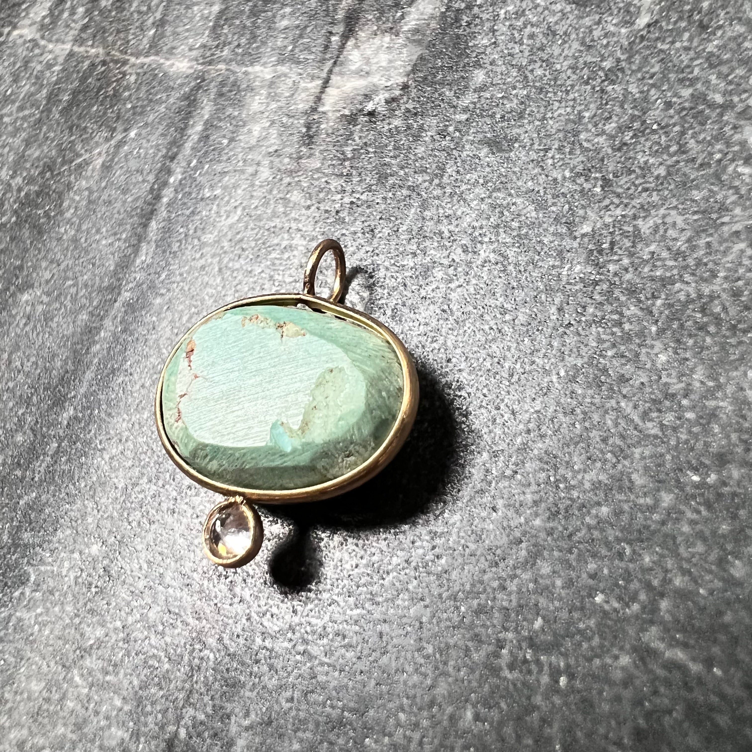 Turquoise and Diamond 14K Yellow Gold Pendant Charm 19x15mm