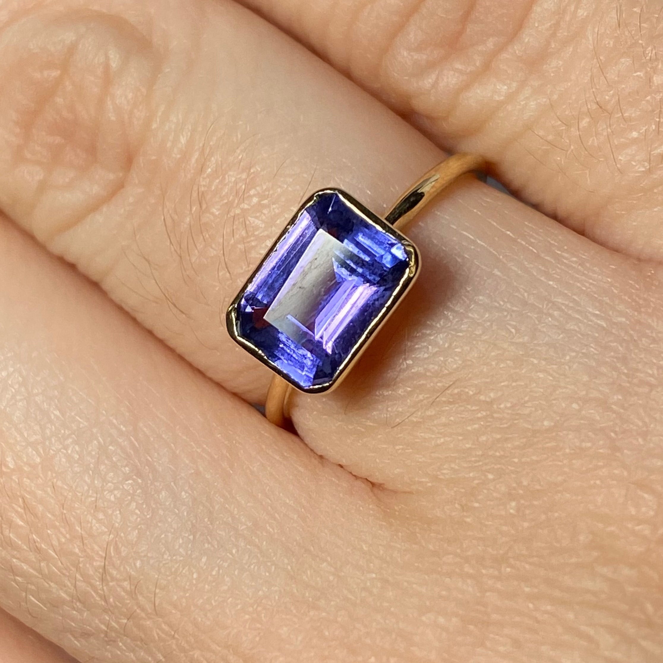 1.4CT Emerald Cut Tanzanite 18K Yellow Gold Solitaire Stacking Ring Size 5