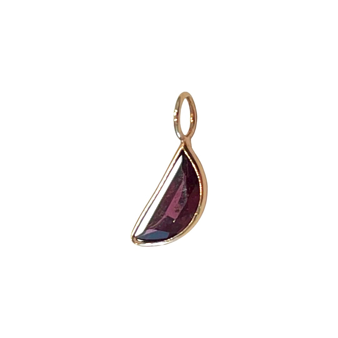 Natural Red Garnet Moon 14K Yellow Gold Pendant Charm 14x7mm