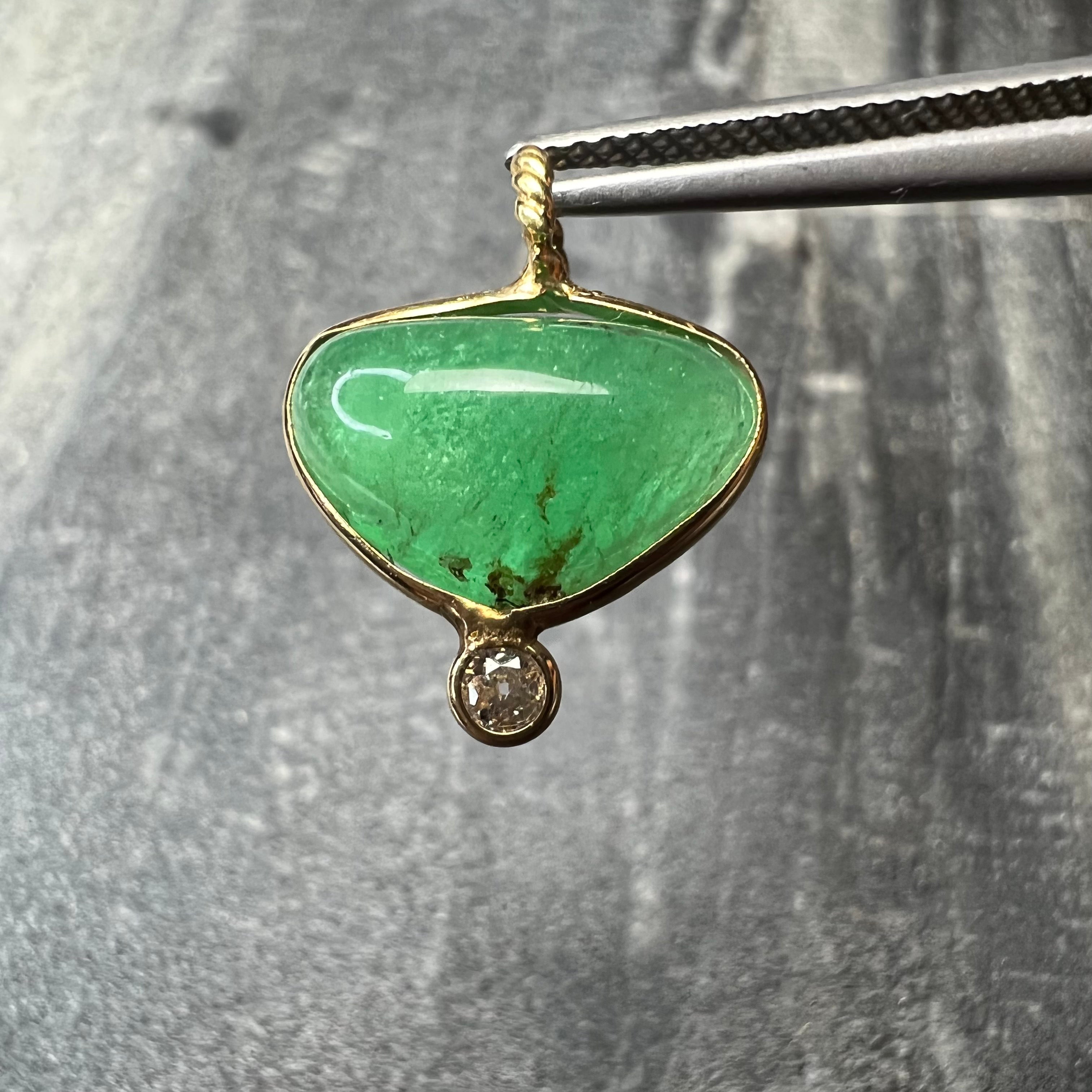 3CT Colombian Emerald 14K Yellow Gold Pendant Charm 16.5x13.2mm