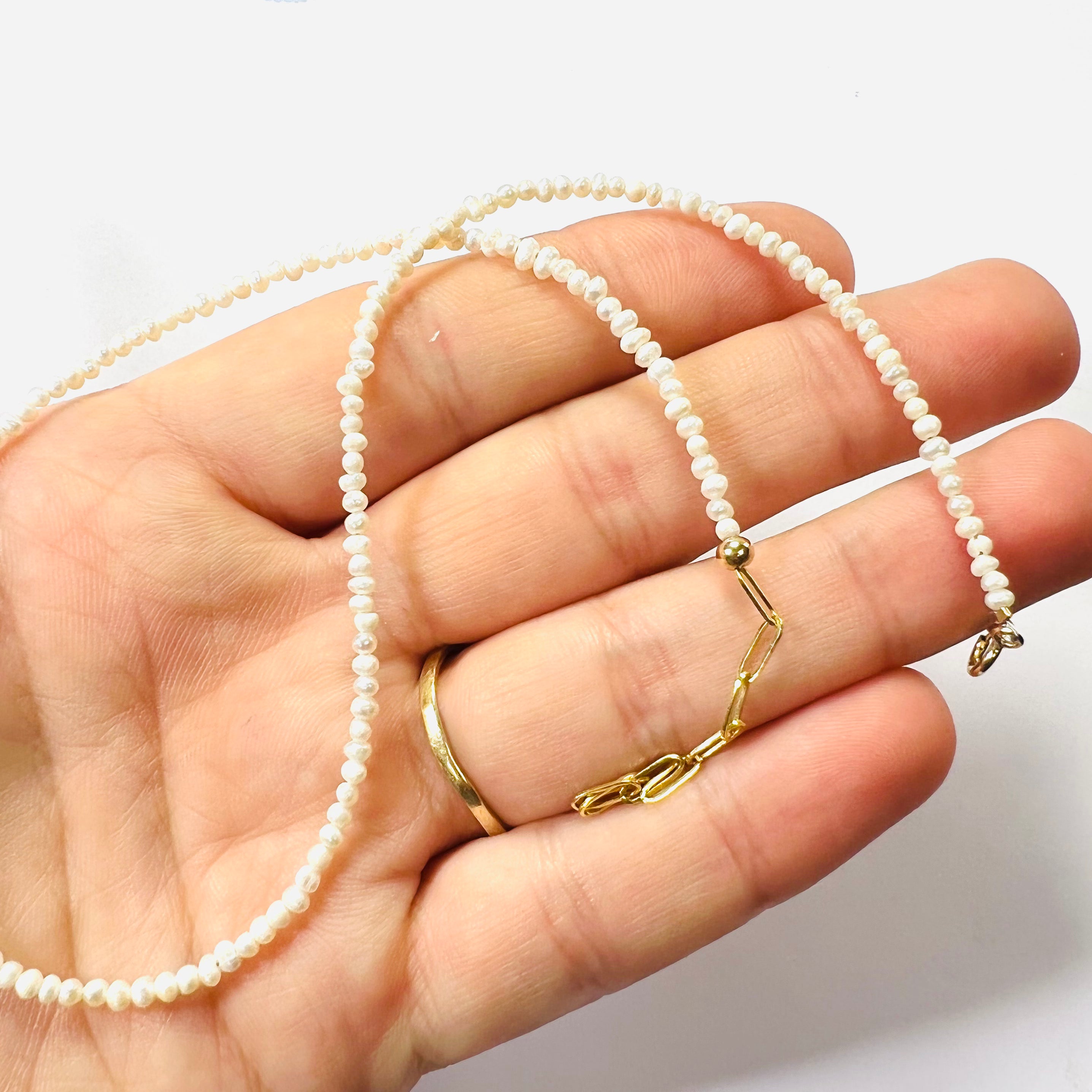 Seed Pearl 14.5" 14K Yellow Gold Necklace Clasp