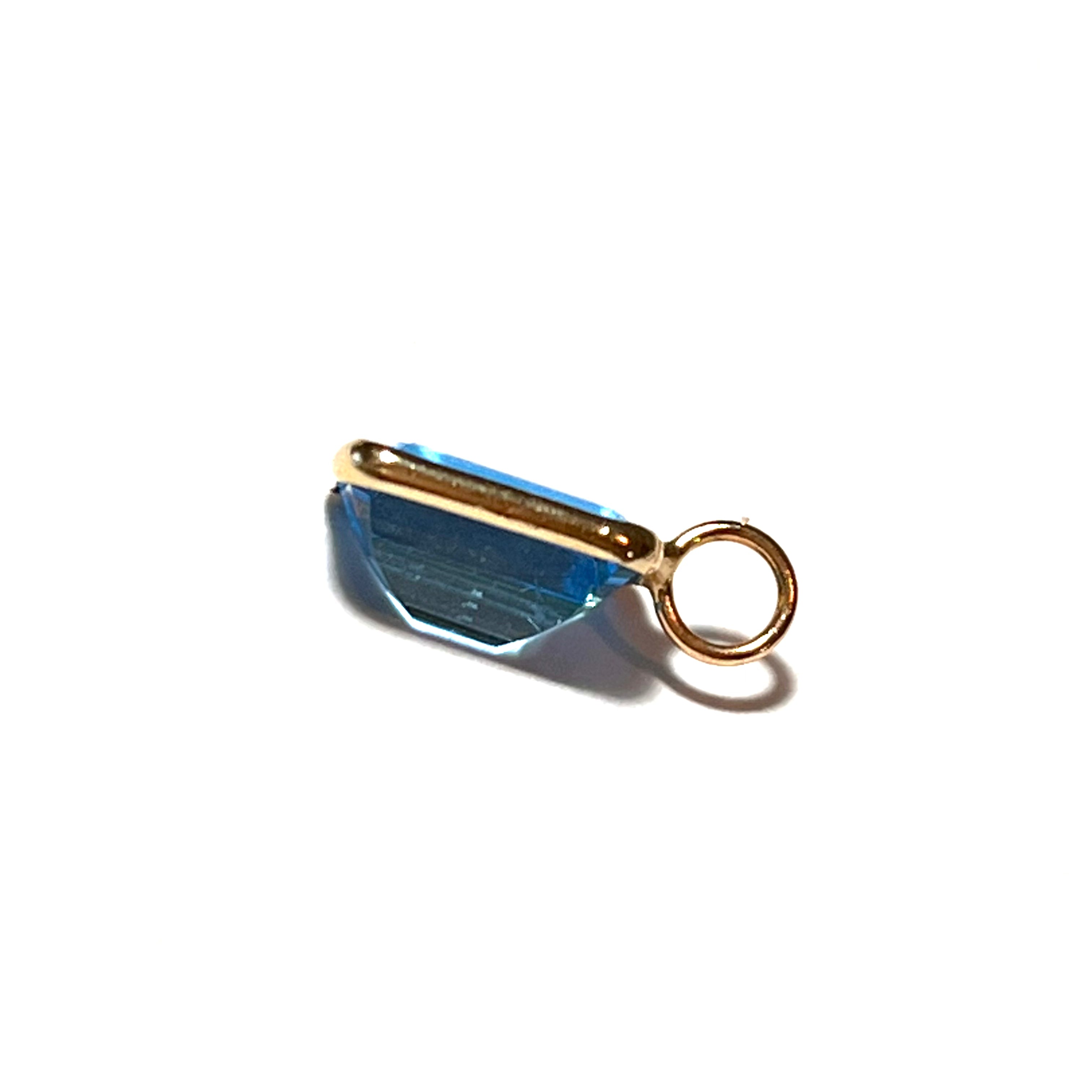 3ct Natural Blue Rectangular Topaz Pendant 14K Yellow Gold Pendant Charm 14x8mm