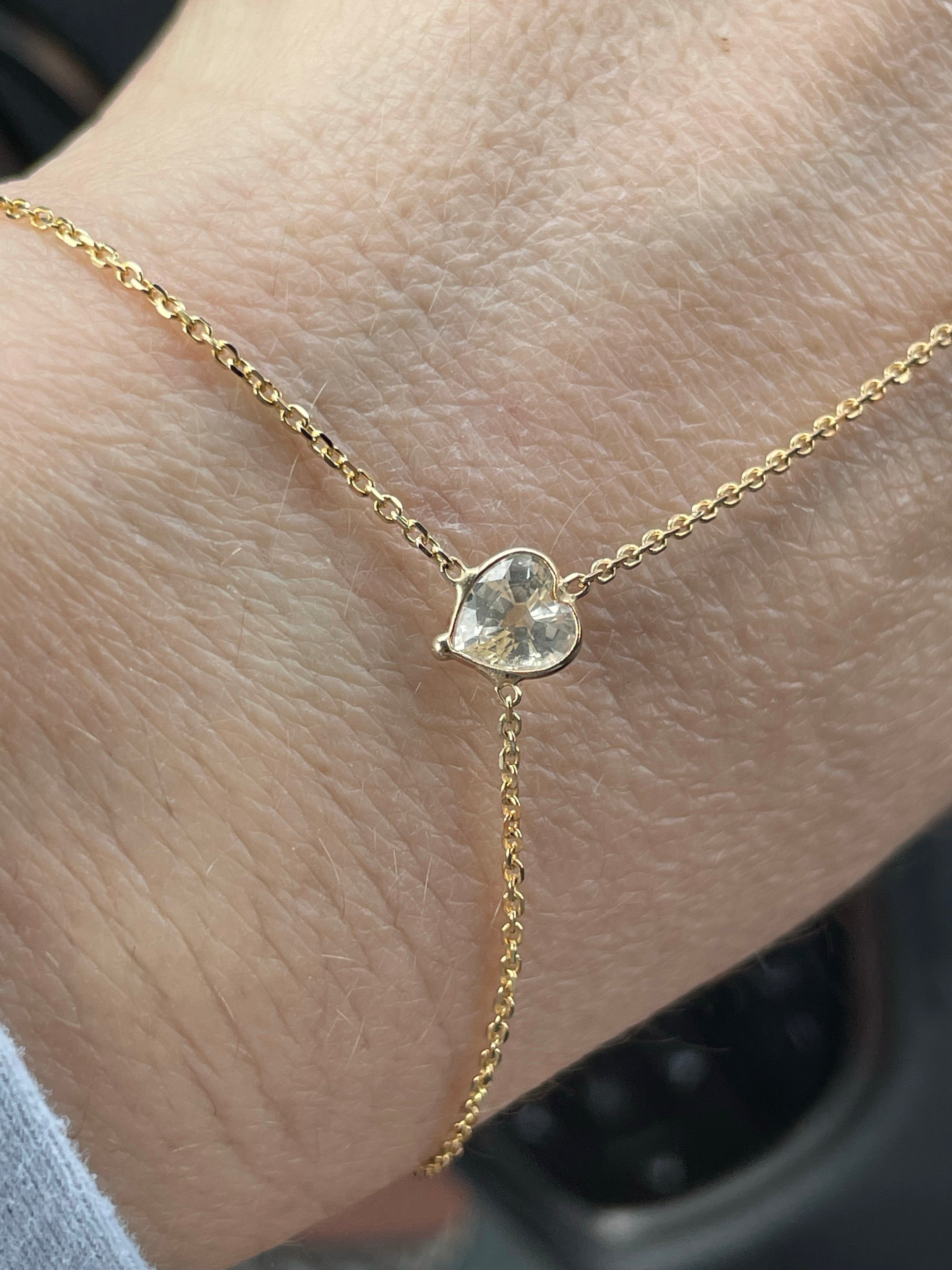 White And Blue Sapphire Heart Hand Chain Solid 14k Yellow Gold