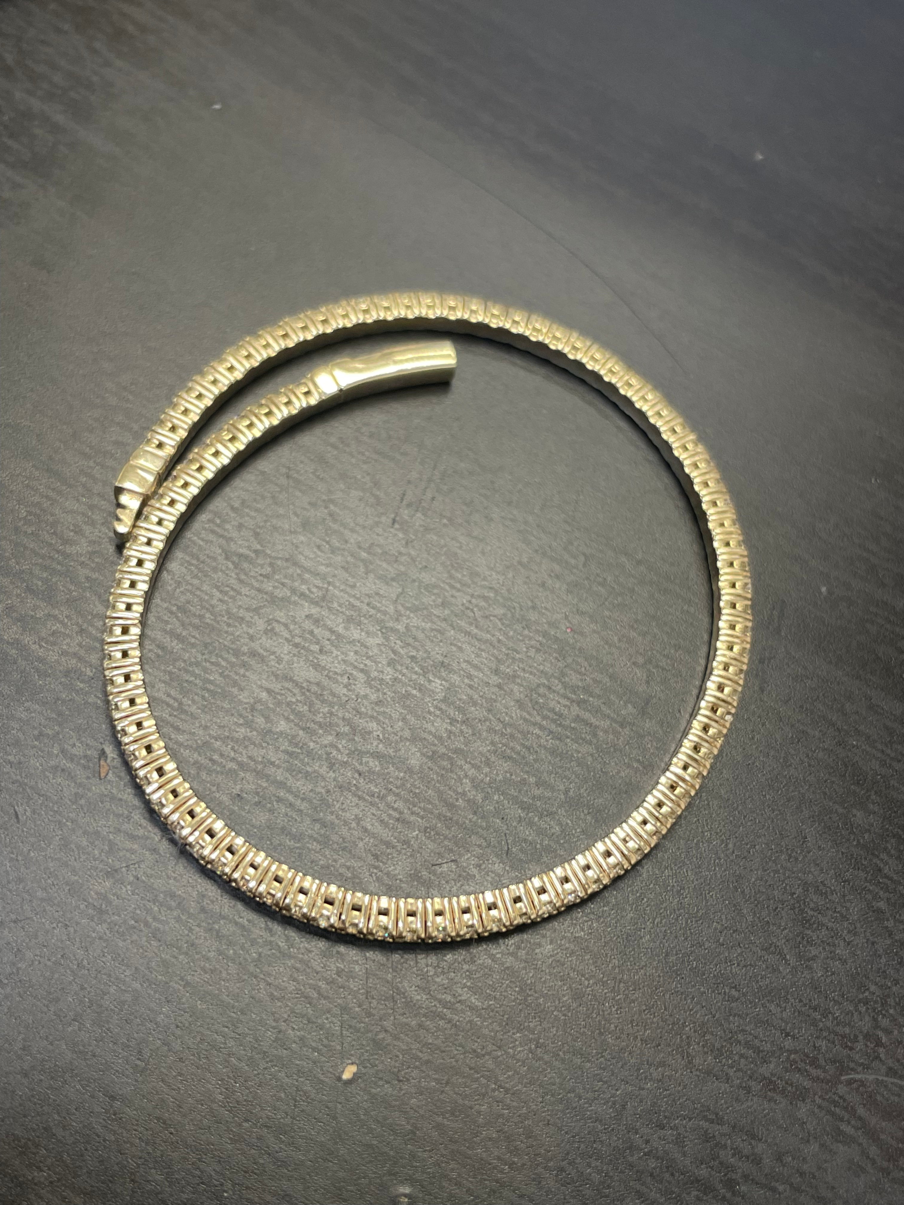 2.3CT Natural Diamond Solid 14K Yellow Gold Flexible Tennis Bracelet Bangle 7"