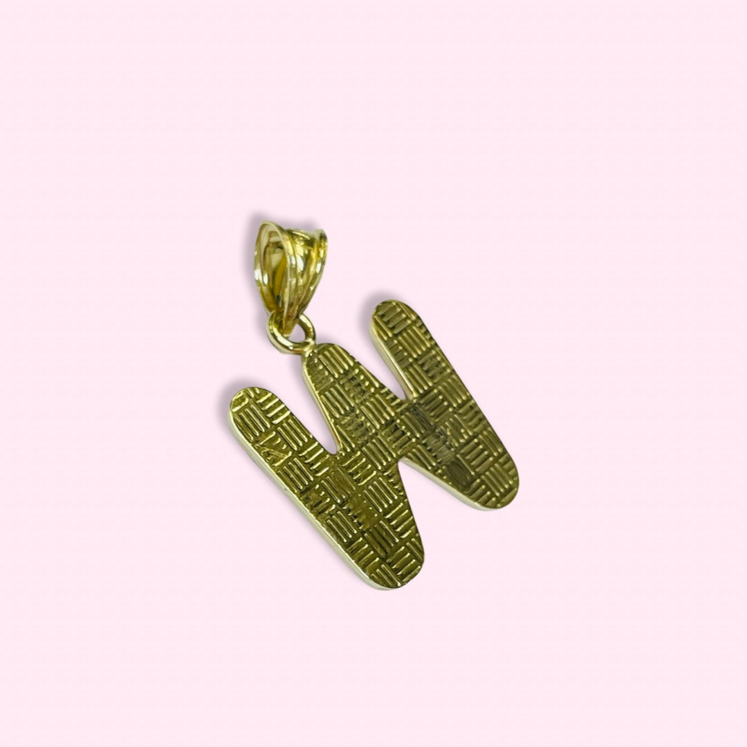 Initial W Puffy Balloon Letter 10K Yellow Gold Pendant