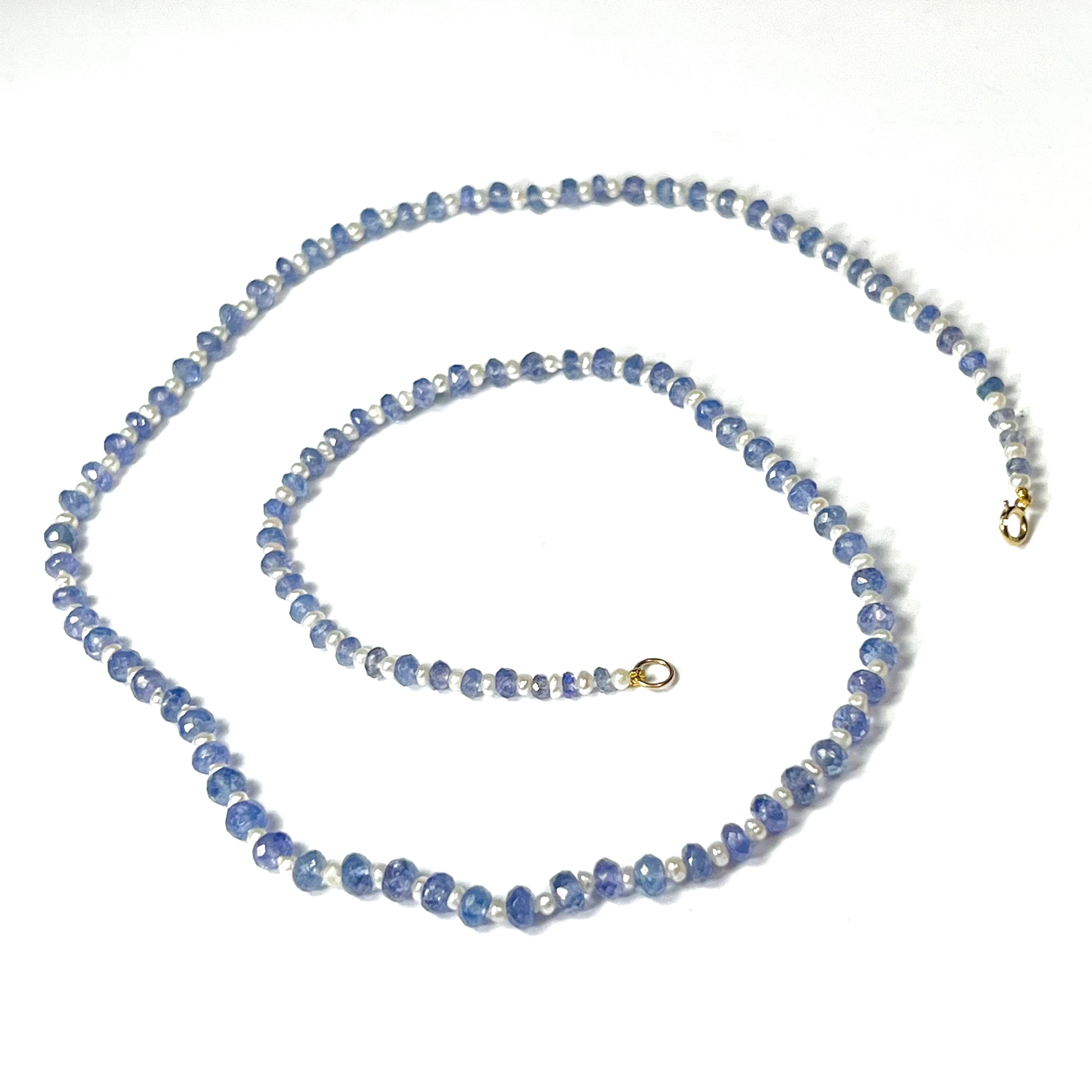 Briolette Tanzanite & Seed Pearl Beads 18" 14K Yellow Gold Necklace