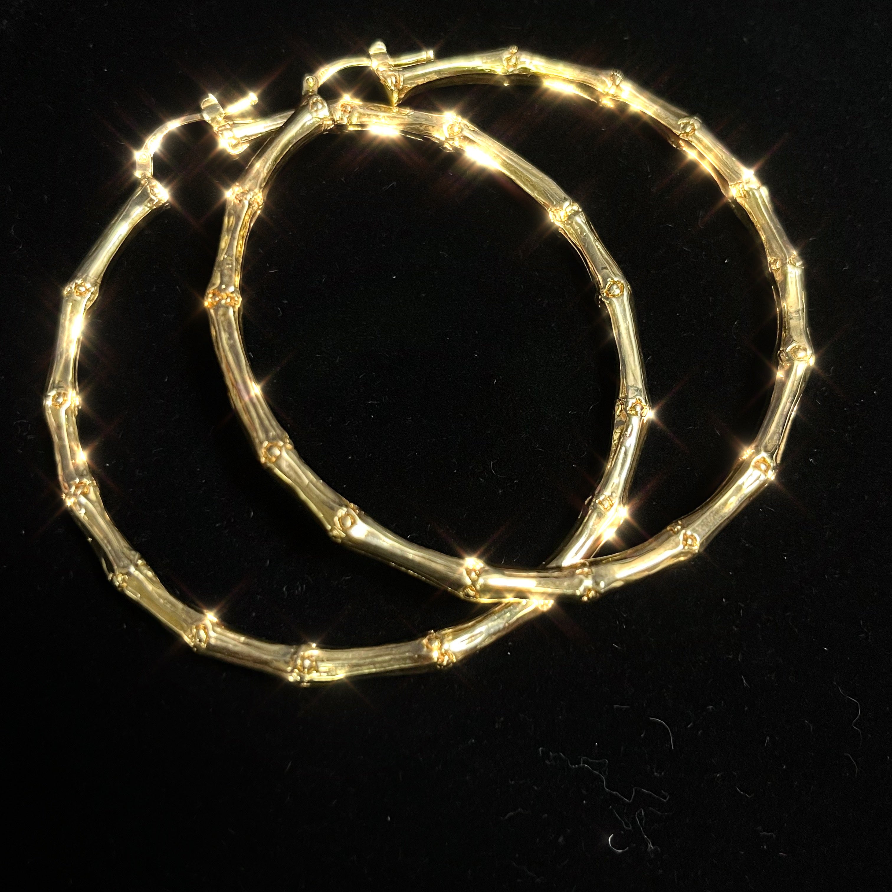 2.4" Bamboo 14K Yellow Gold Puffy Sleek Hoop Earrings