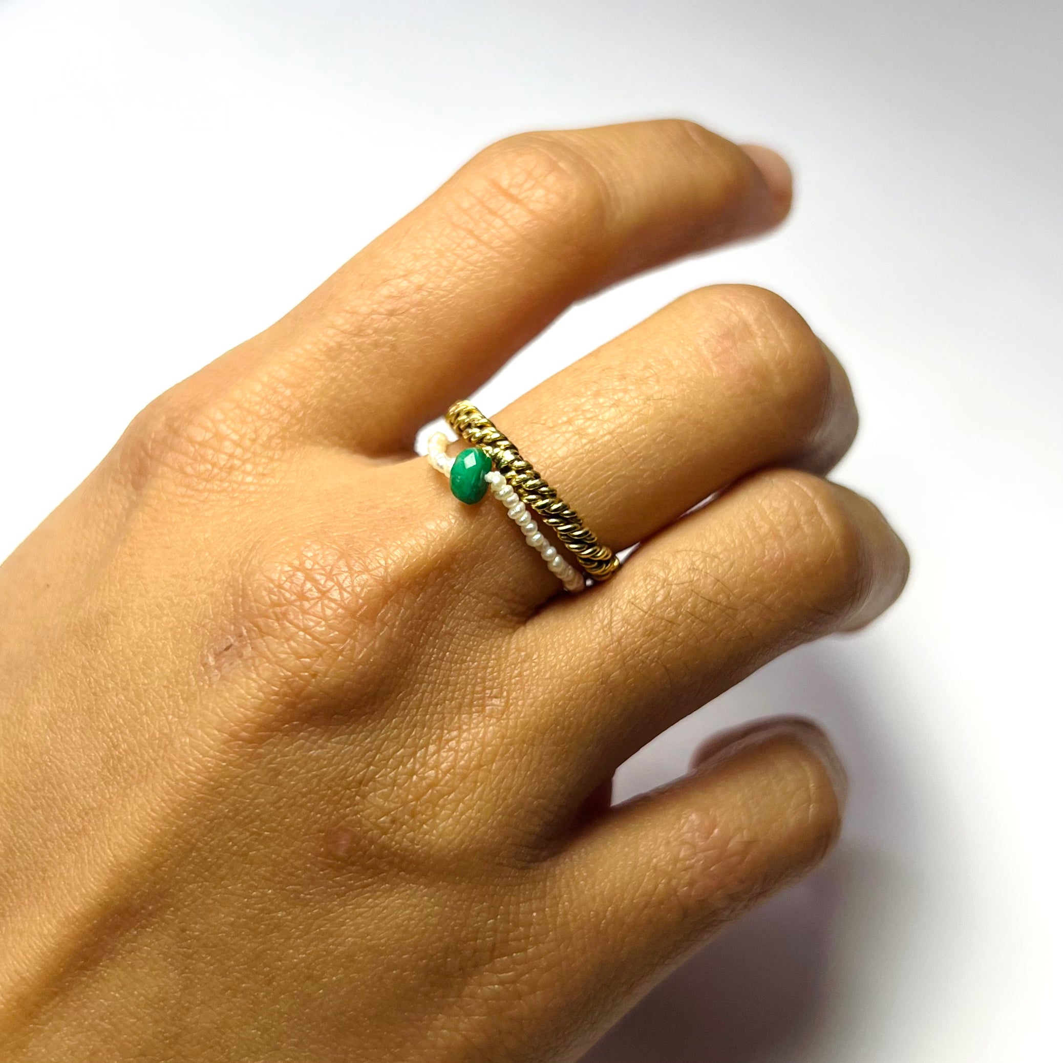 Natural Seed Pearl Eternity Rough Emerald Ring Size 7.25