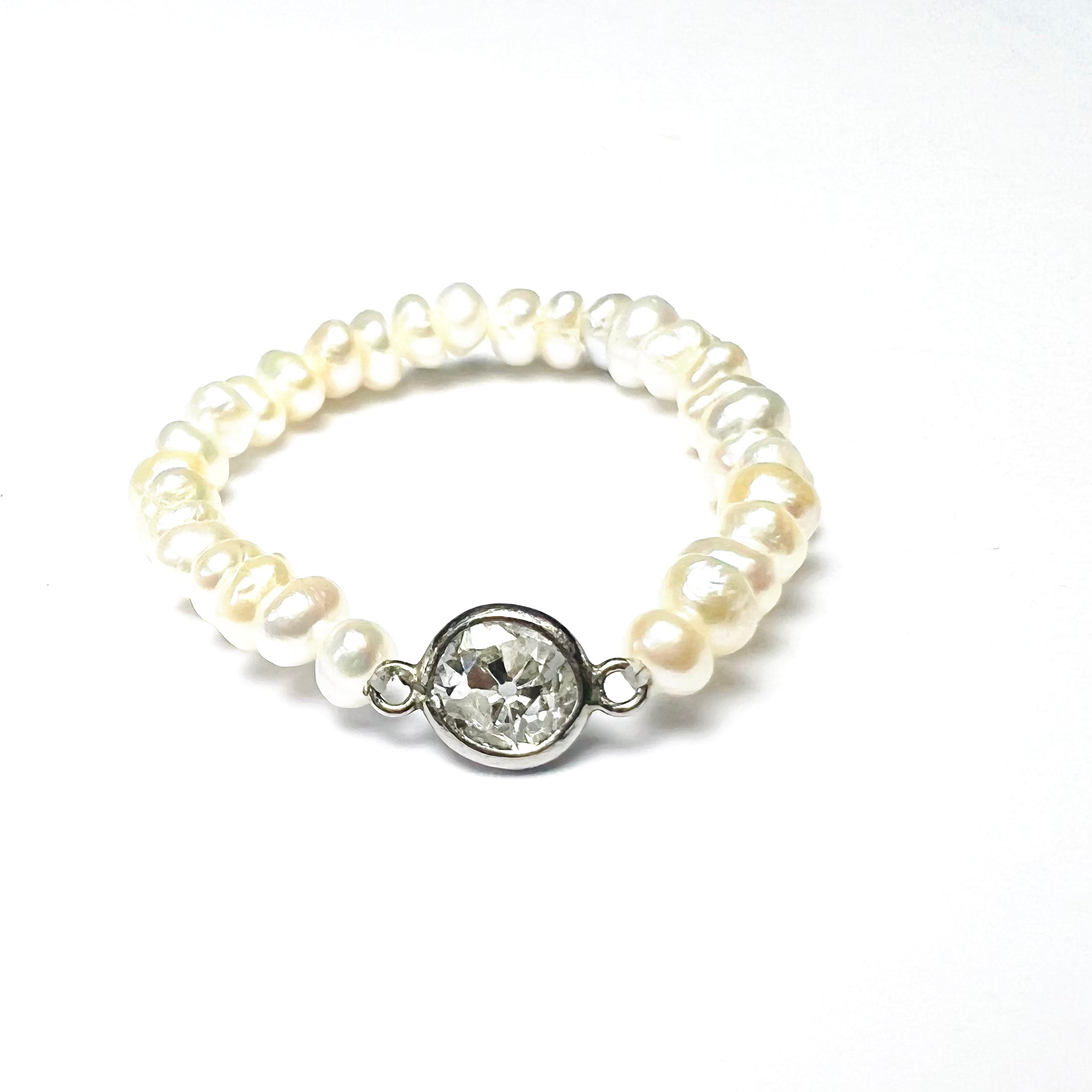 Natural Seed Pearl Eternity .20ct Diamond Ring Size 7.5