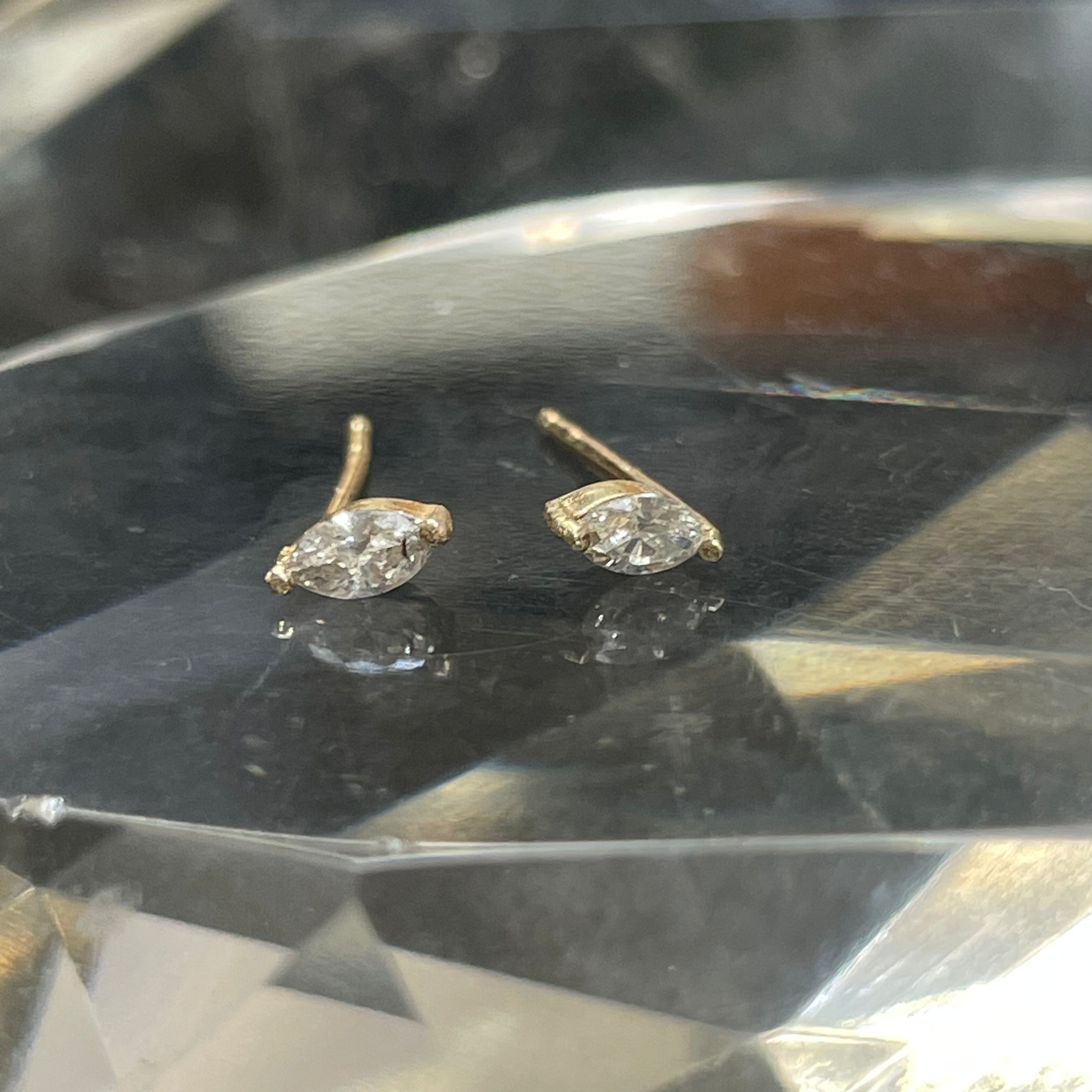 .16CT Marquis Cut Diamond 14K Yellow Gold Earring Studs