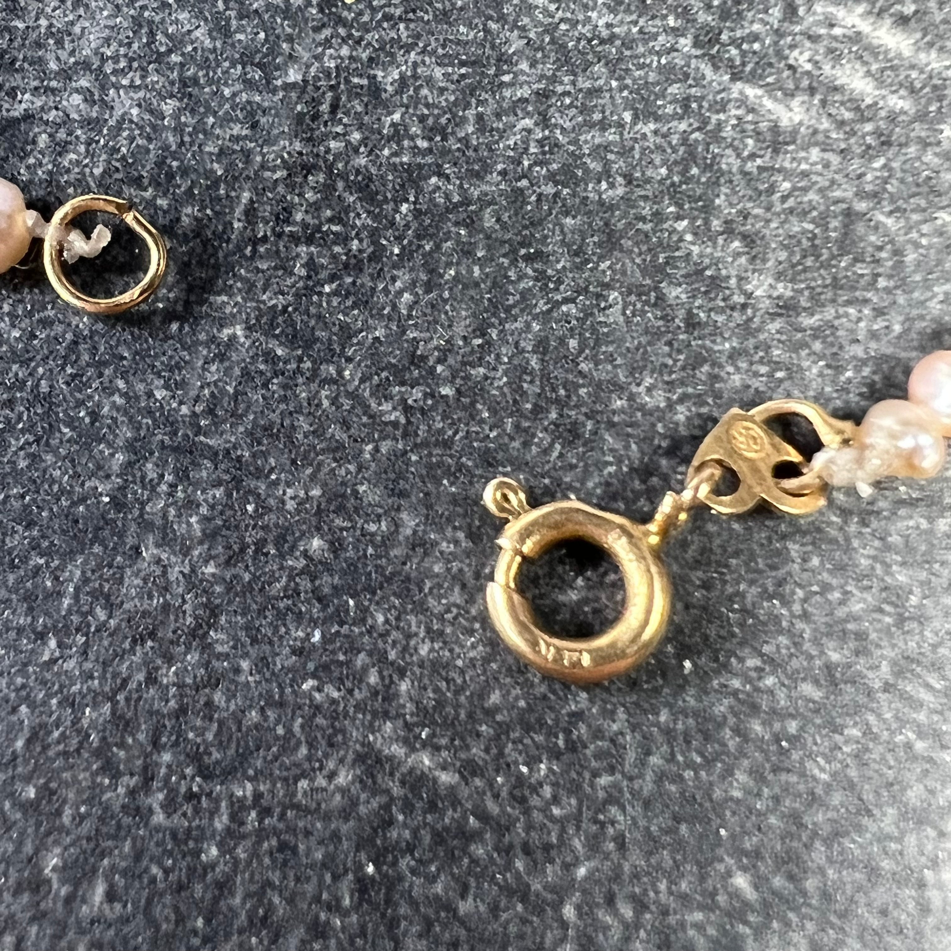 Pink Seed Pearl Necklace 14K Yellow Gold 15.5"