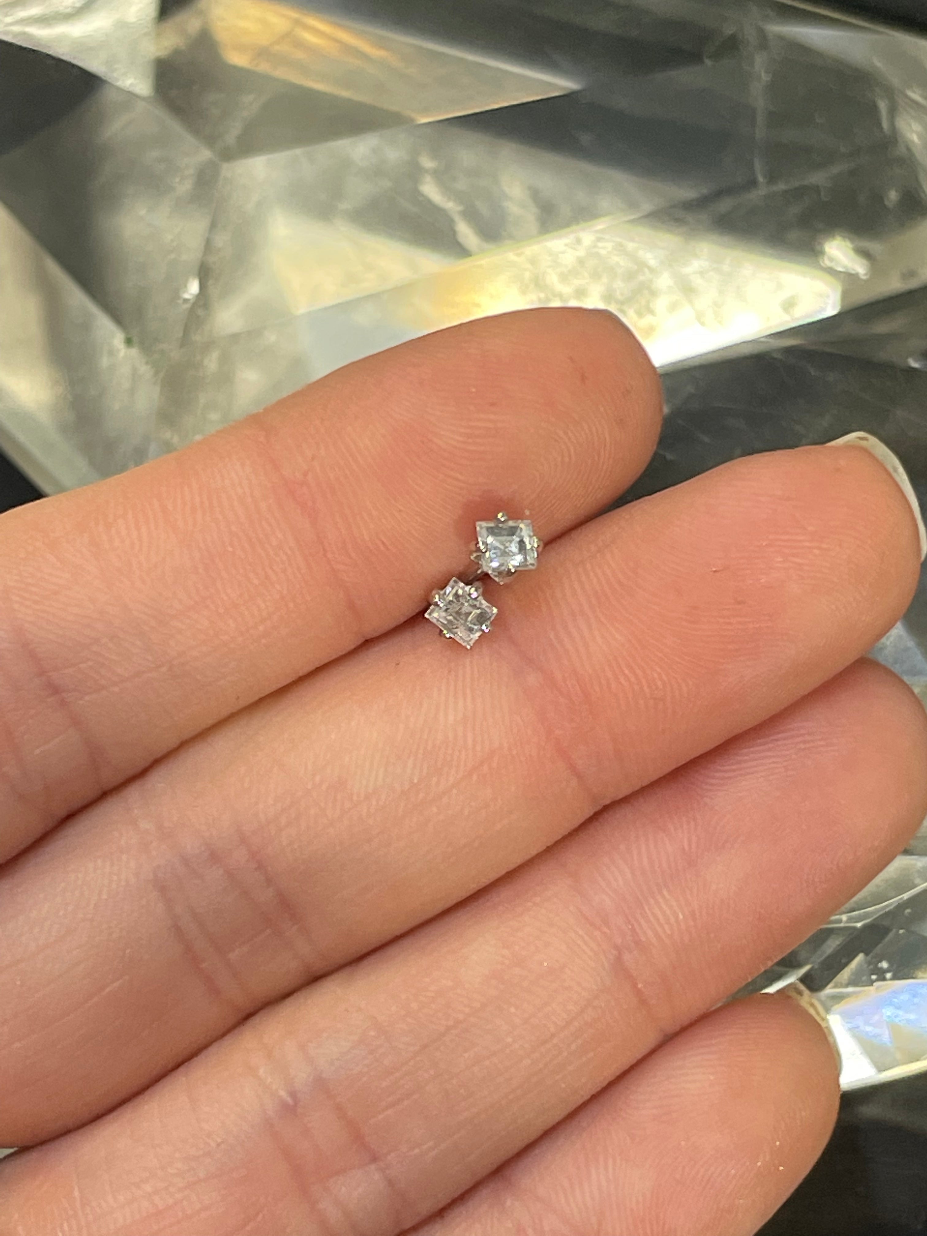 .26CT Carre Square Step Cut Diamond F VS2 14K White Gold Marini Earring Studs