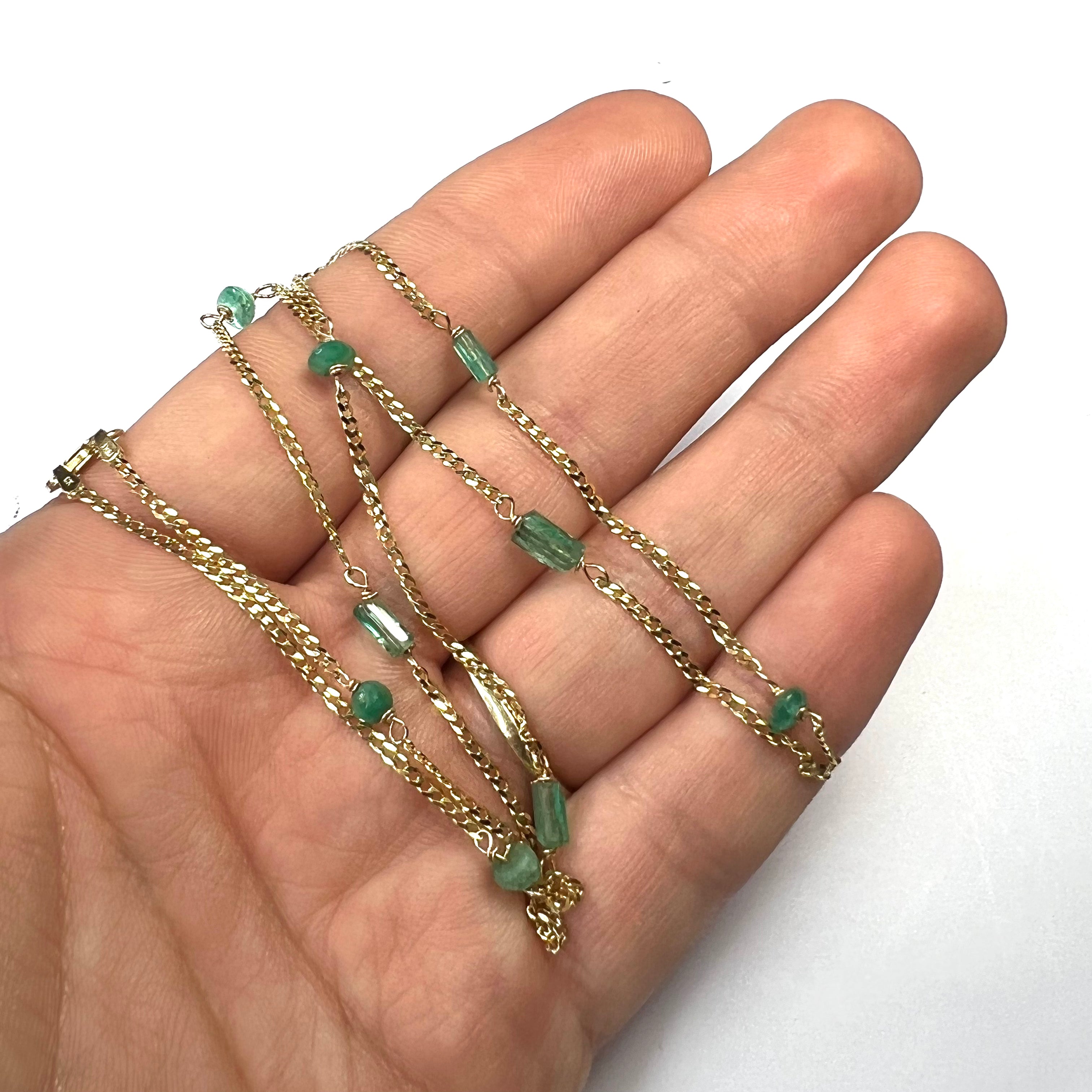 Rough Emerald Stationed 17.5" 14K Yellow Gold Cuban Chain Necklace