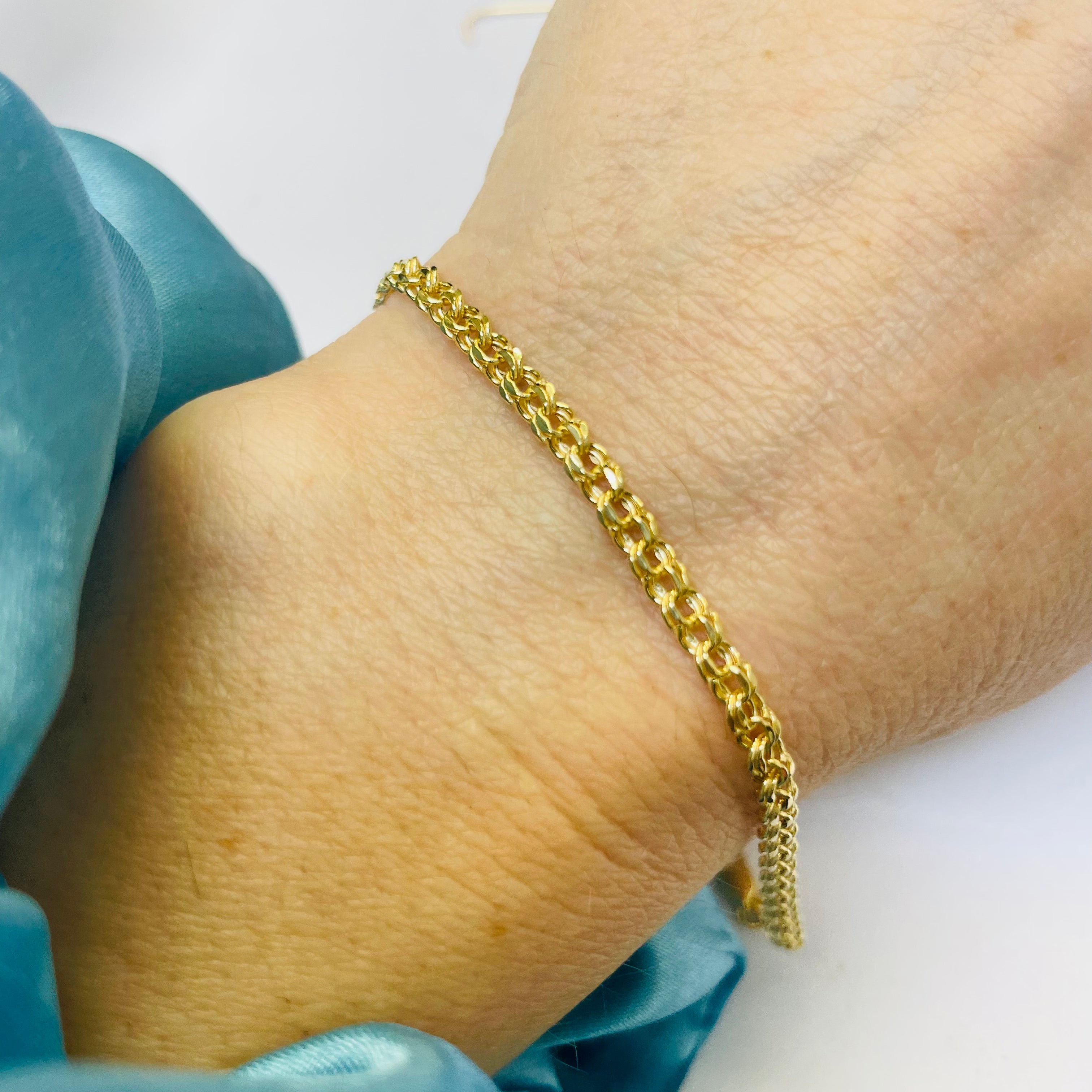 7.25” 3.3mm 14K Yellow Gold Double Link Charm Bracelet