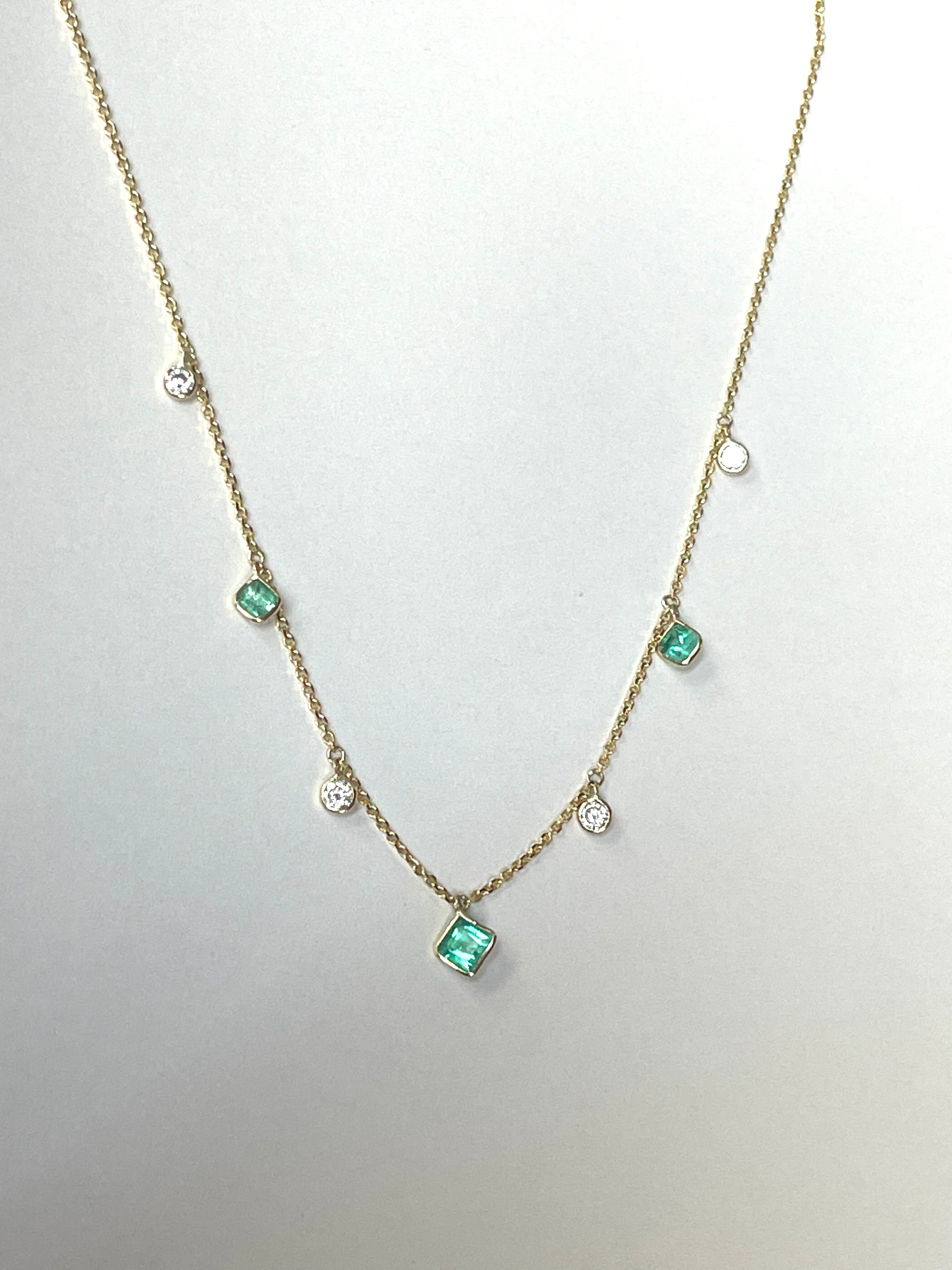 14K Yellow gold Emerald Dangling 20" Necklace